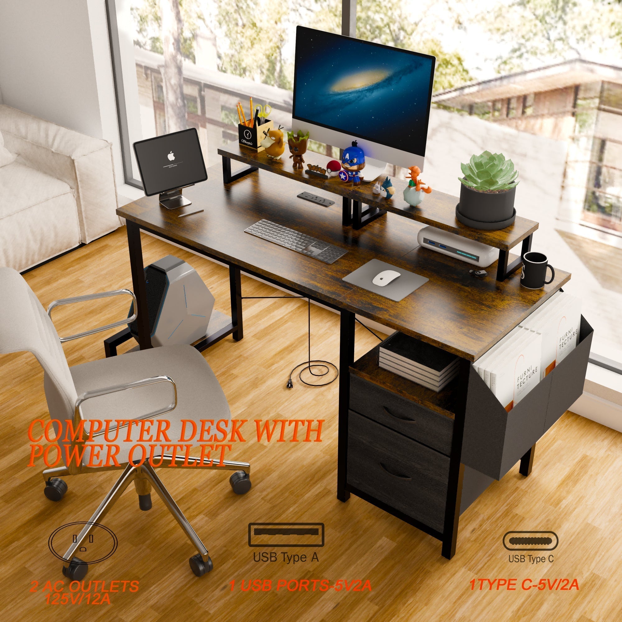 47.27'Office Desk With Power Outlet-thumbmail-2