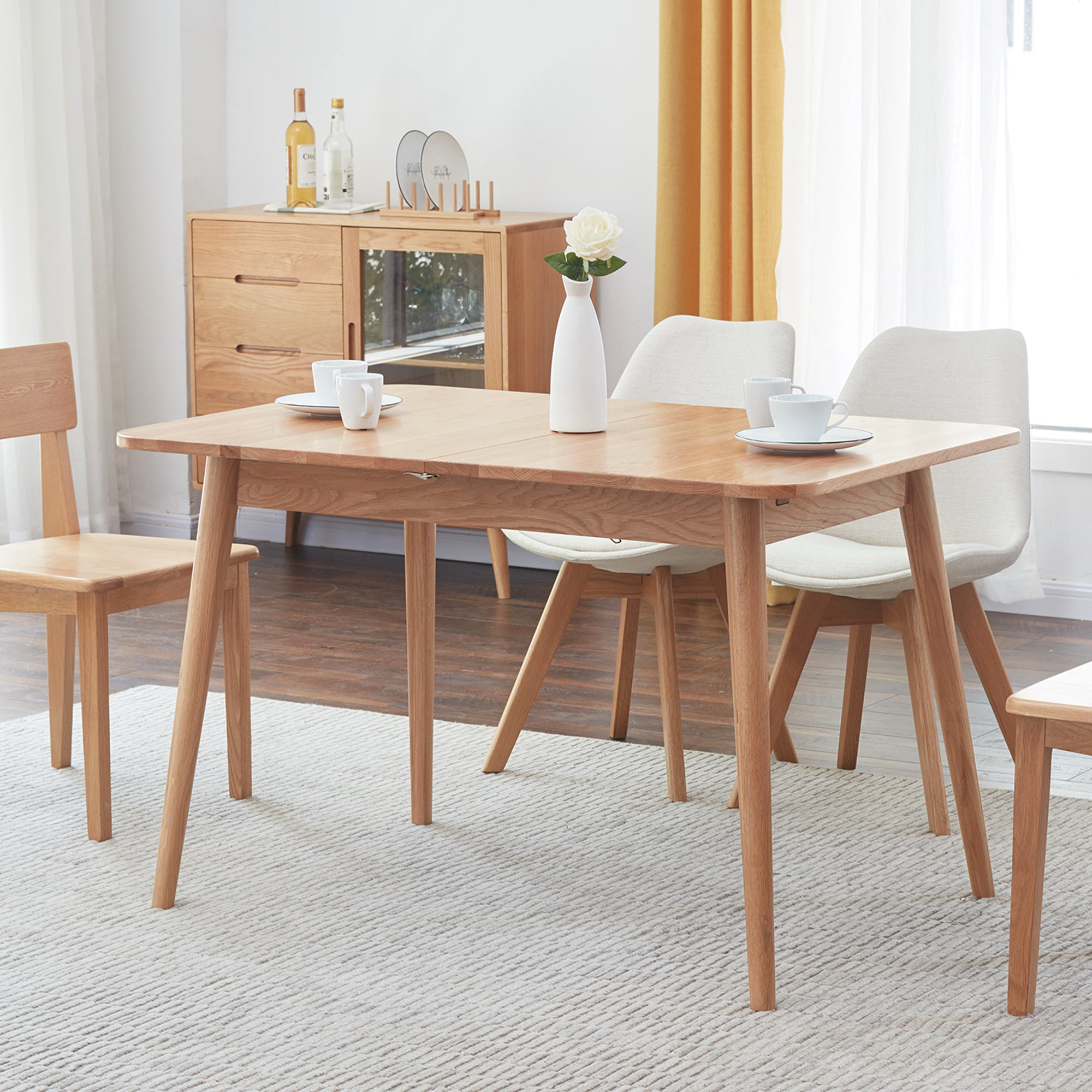 Natural Solid Oak Round Corner Dining Table-thumbmail-6