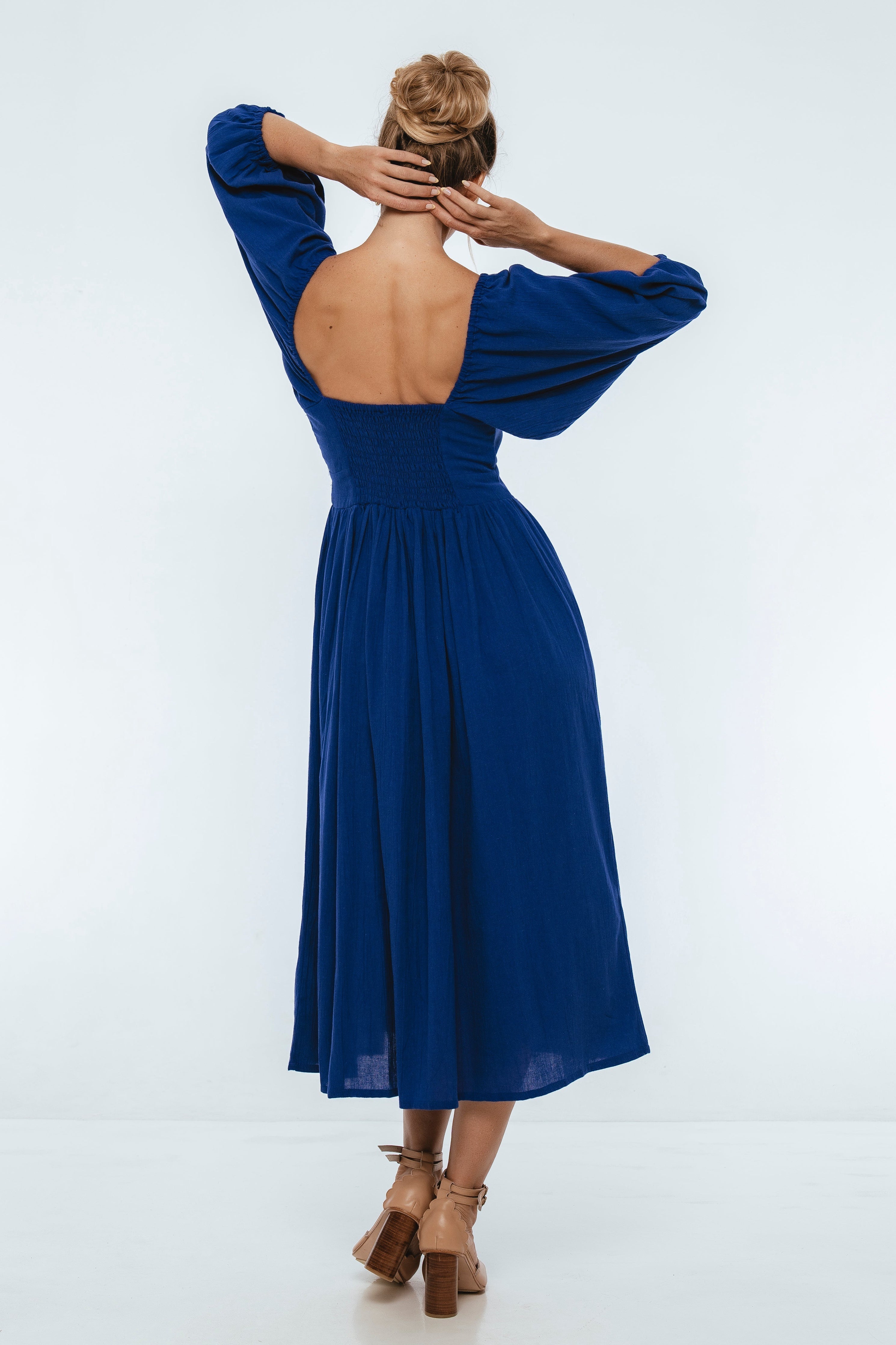 Genevieve Puff Sleeve Midi Dress-thumbmail-3