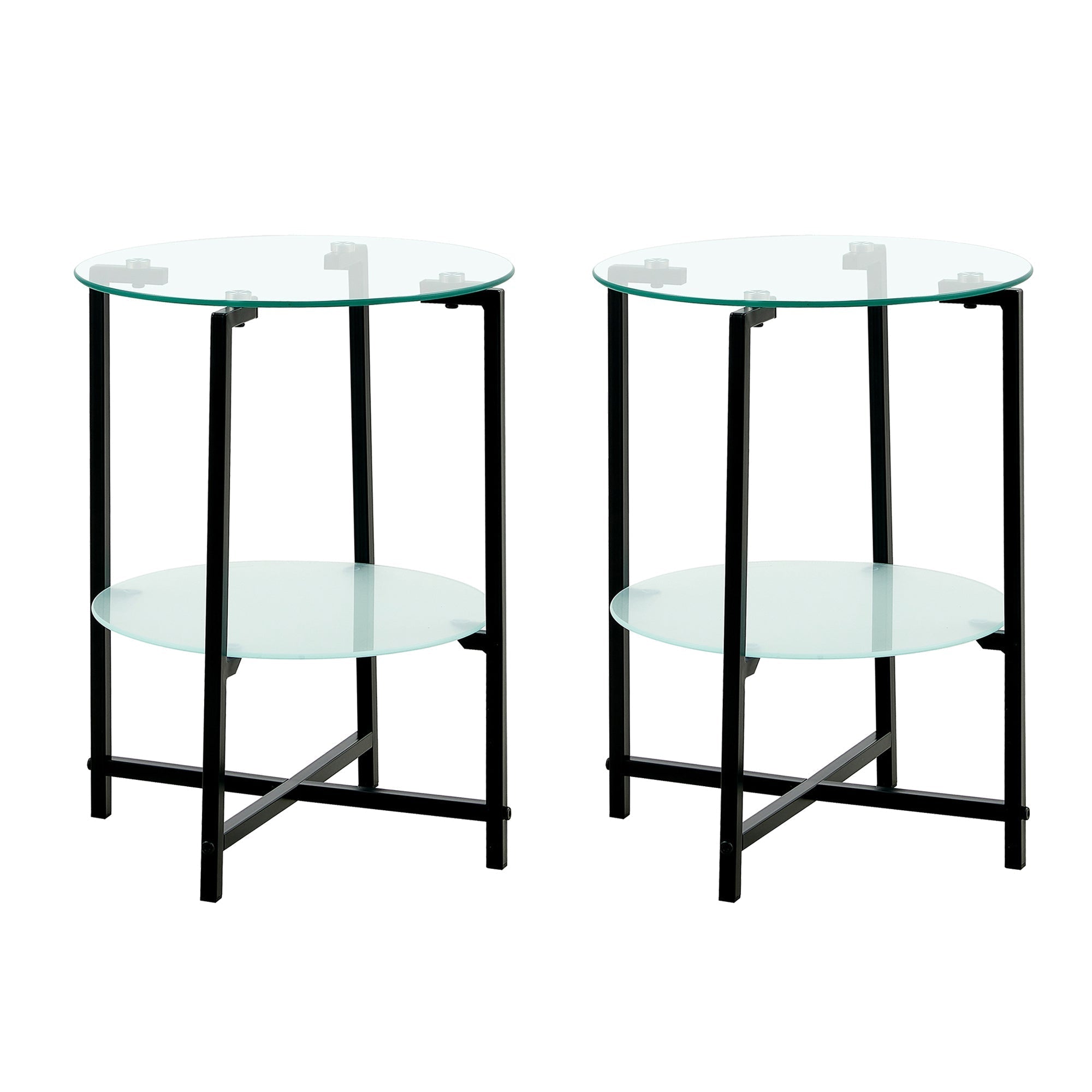 2-Piece Set Clear Tempered Glass Side Table.-thumbmail-1