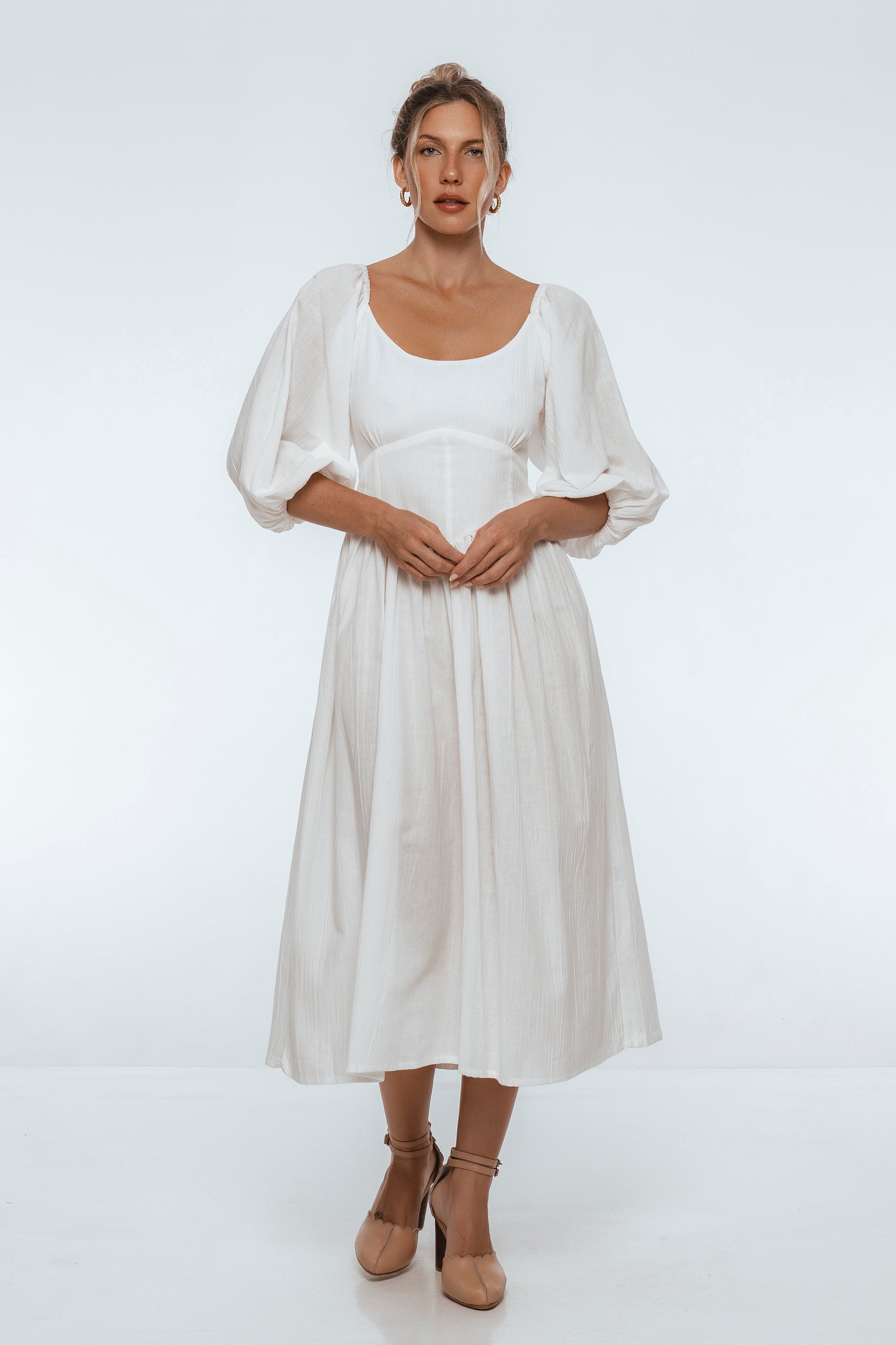 Genevieve Puff Sleeve Midi Dress-thumbmail-10