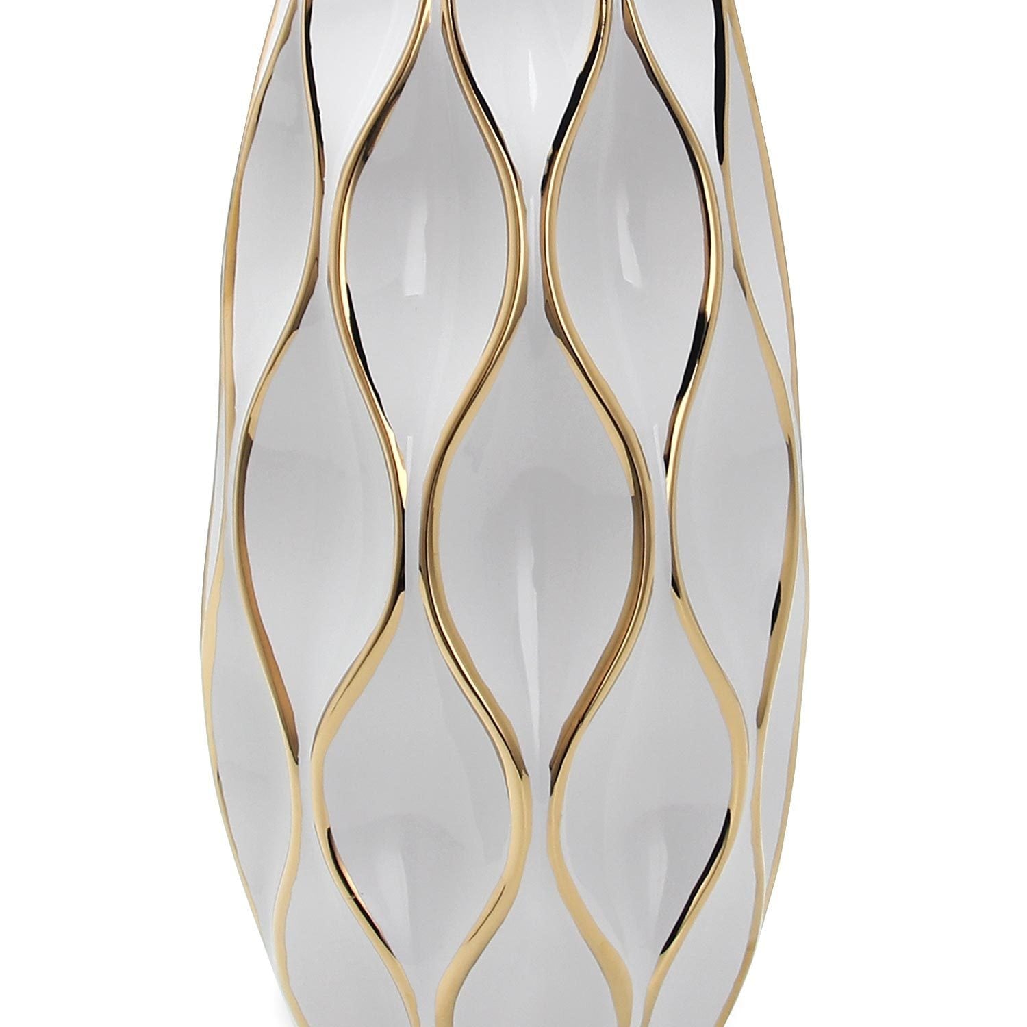Elegant White Ceramic Vase With Gold Accents-thumbmail-2