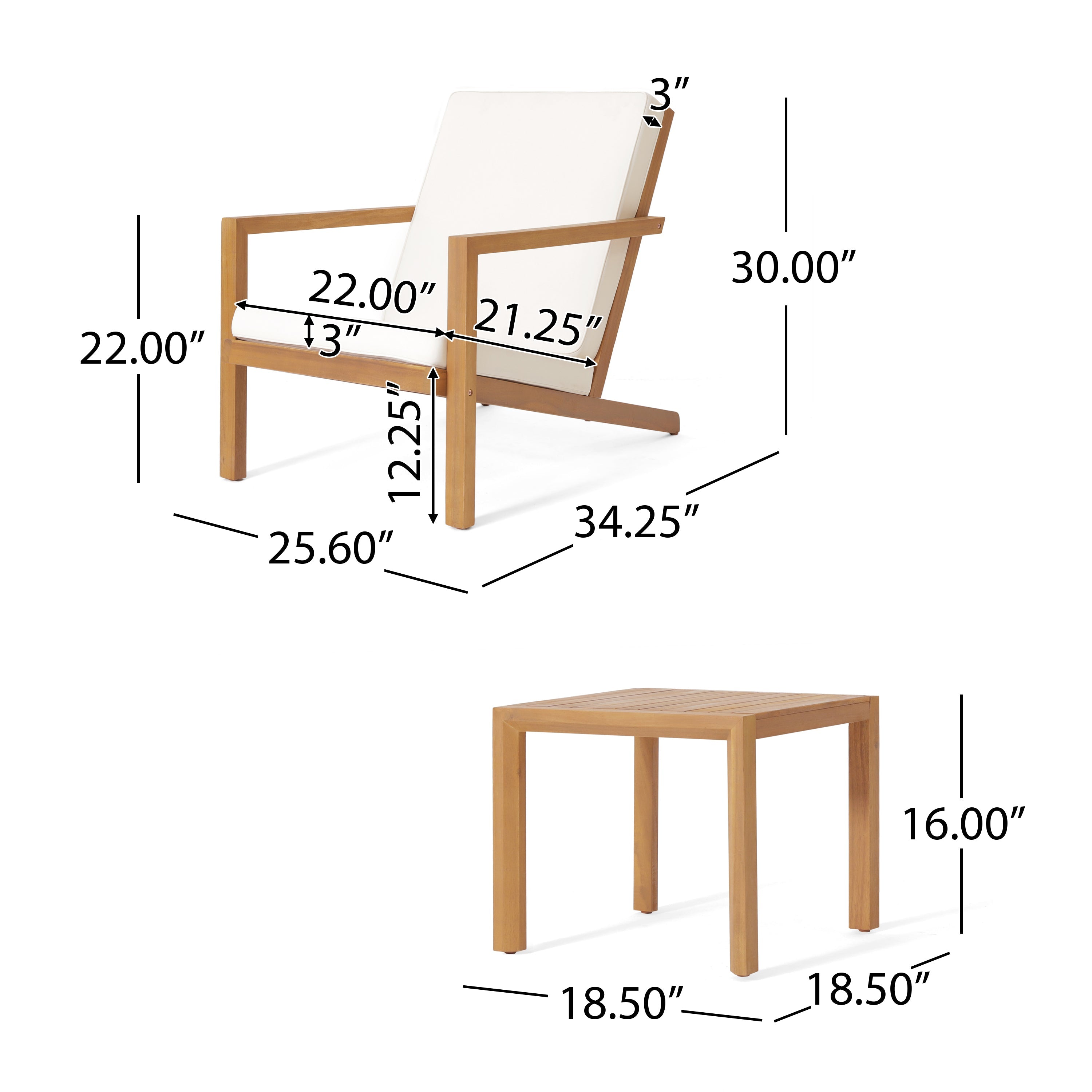 3 Pieces Acacia Wood Outdoor Minimalist Set-thumbmail-7