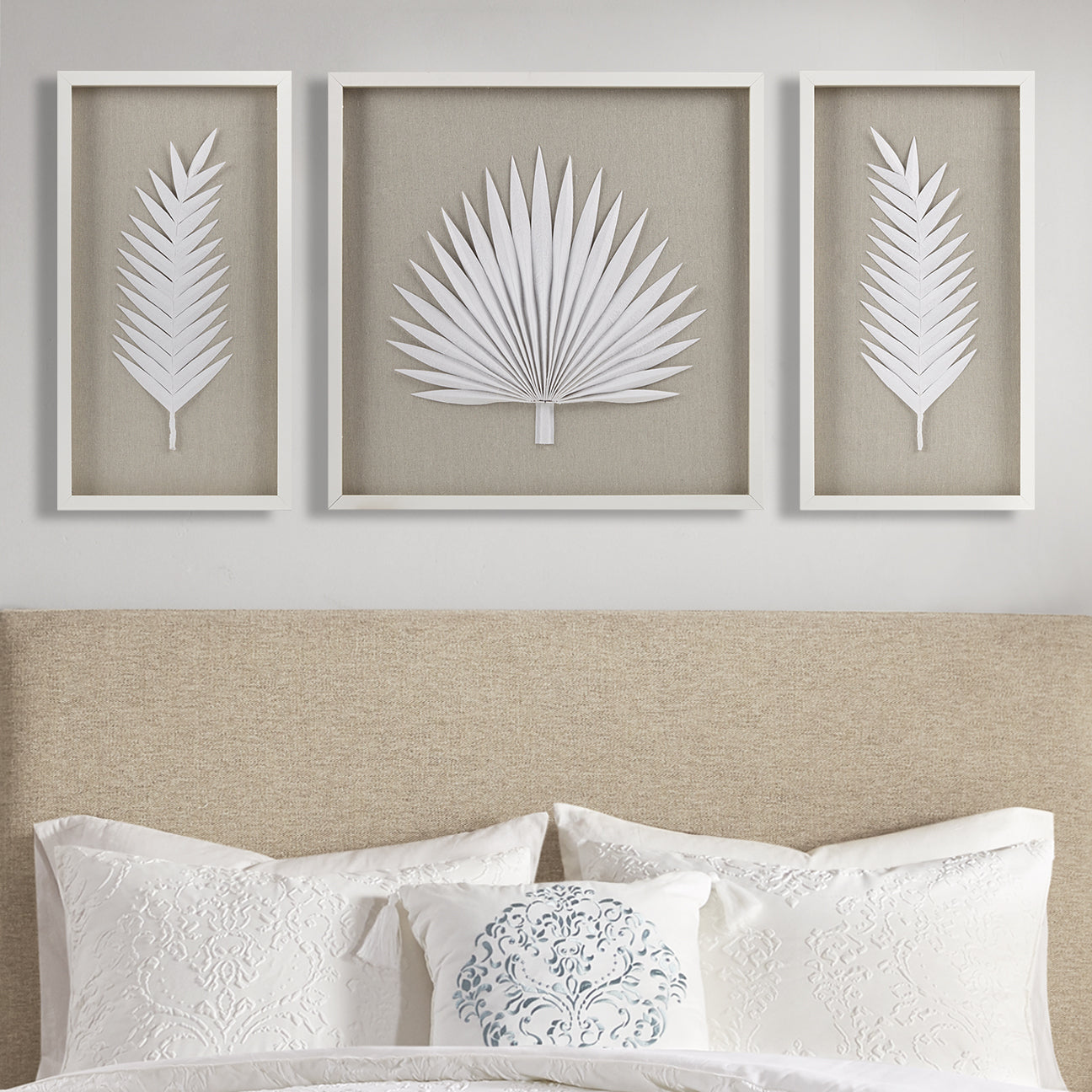 Framed Rice Paper Palm Leaves 3-Piece Shadowbox Wall Decor-thumbmail-4