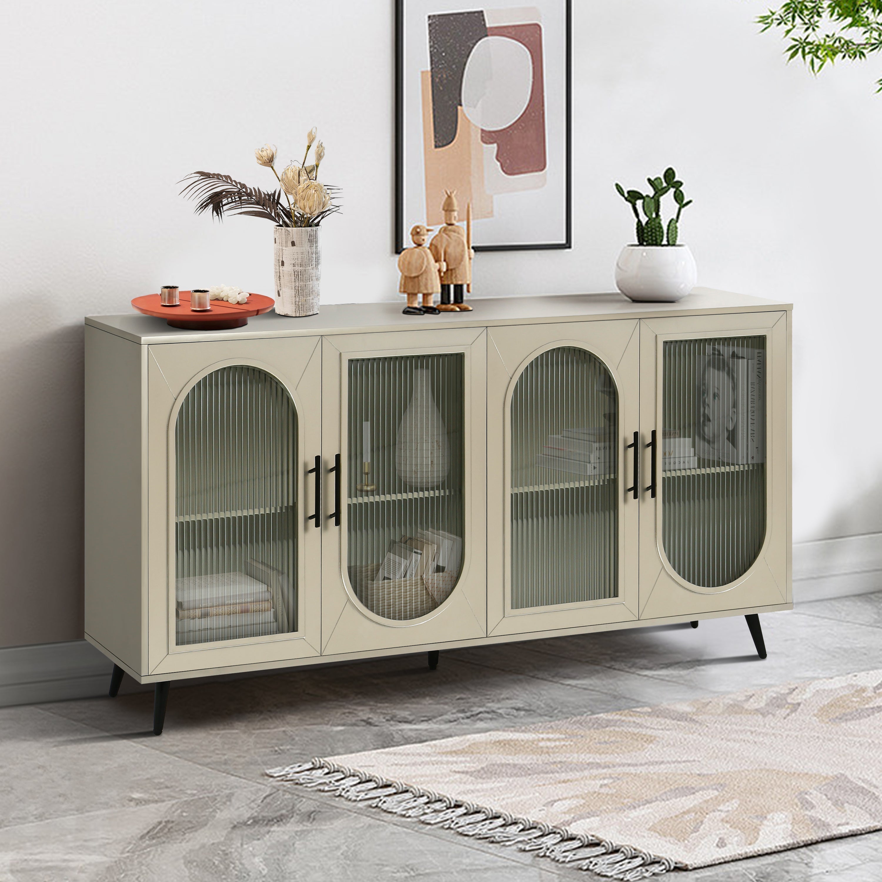 Wood TV Stand With Storage Cabinet & Adjustable Shelves-thumbmail-8