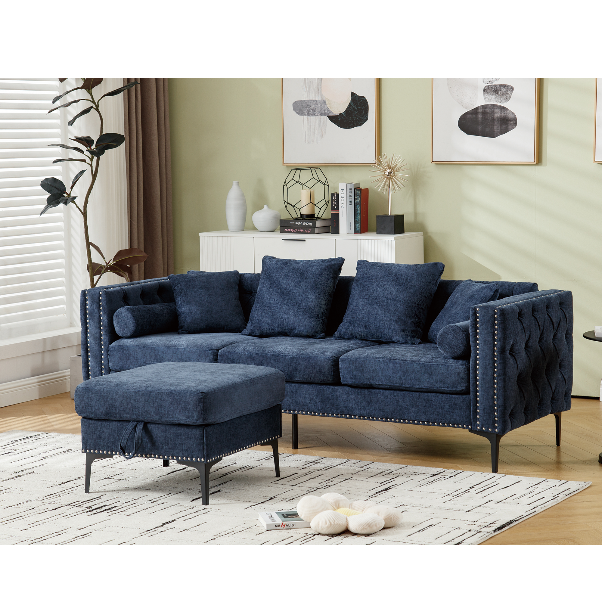 L Shaped Sectional Convertible Sofa With Storage Ottoman and Modern Tufted Style-thumbmail-9