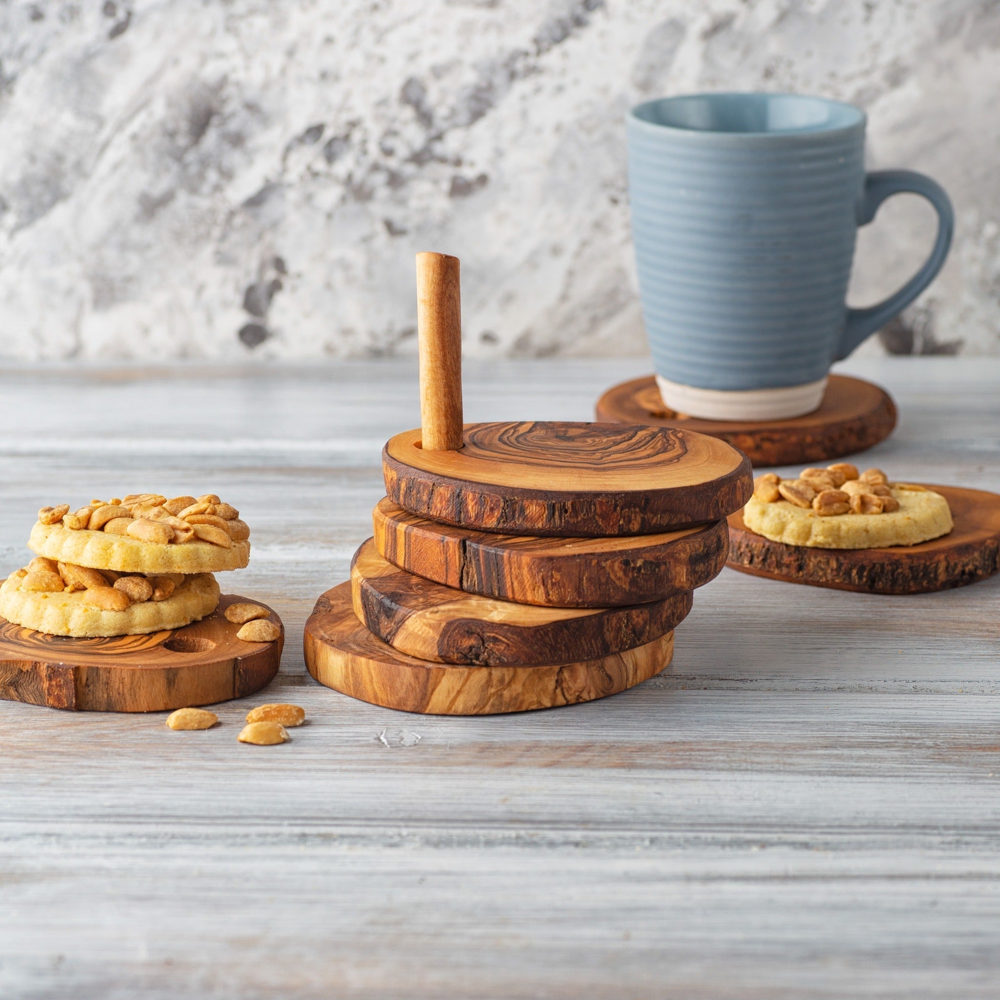 Olive Wood Coaster Set With Holder -7 Pcs-thumbmail-7
