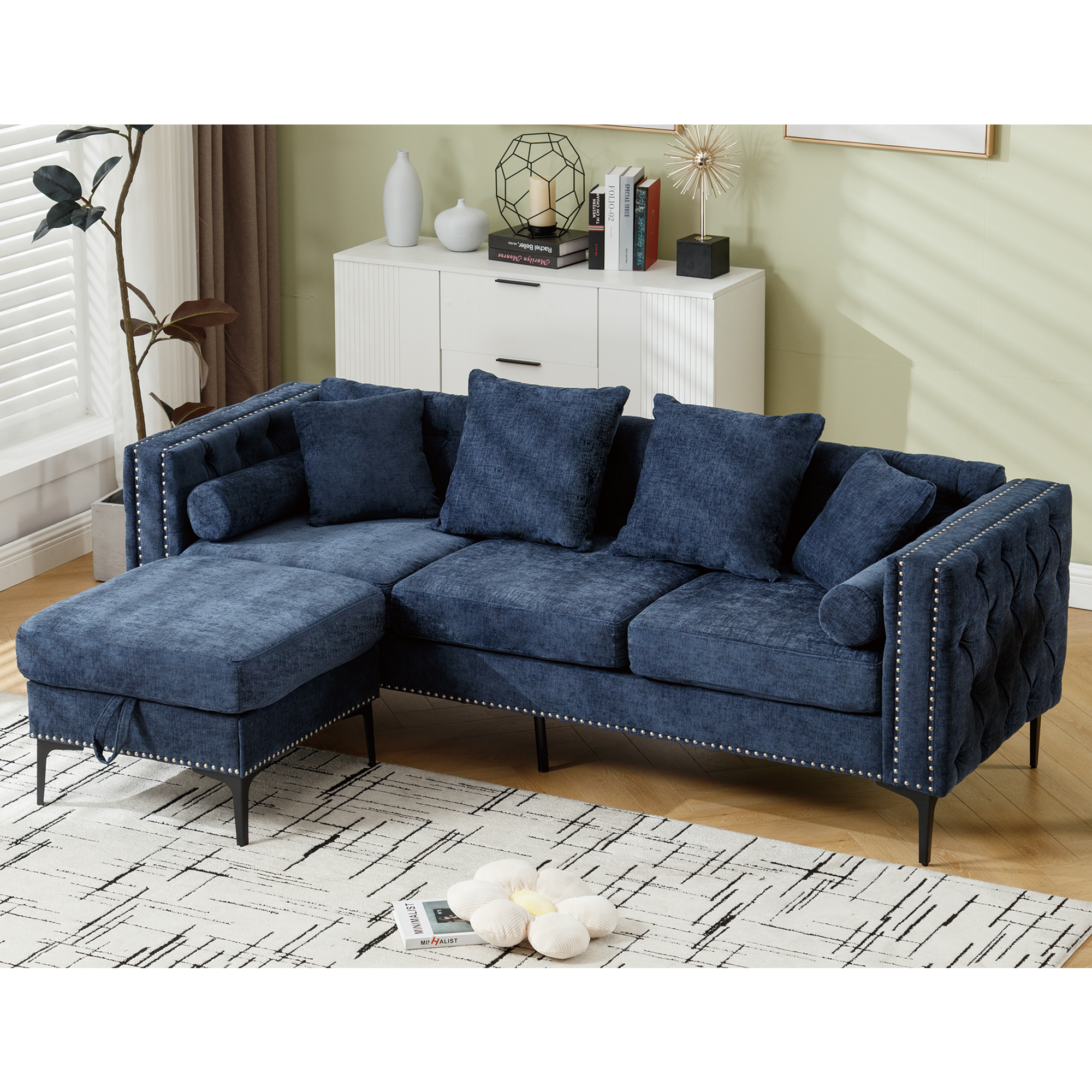L Shaped Sectional Convertible Sofa With Storage Ottoman and Modern Tufted Style-thumbmail-7