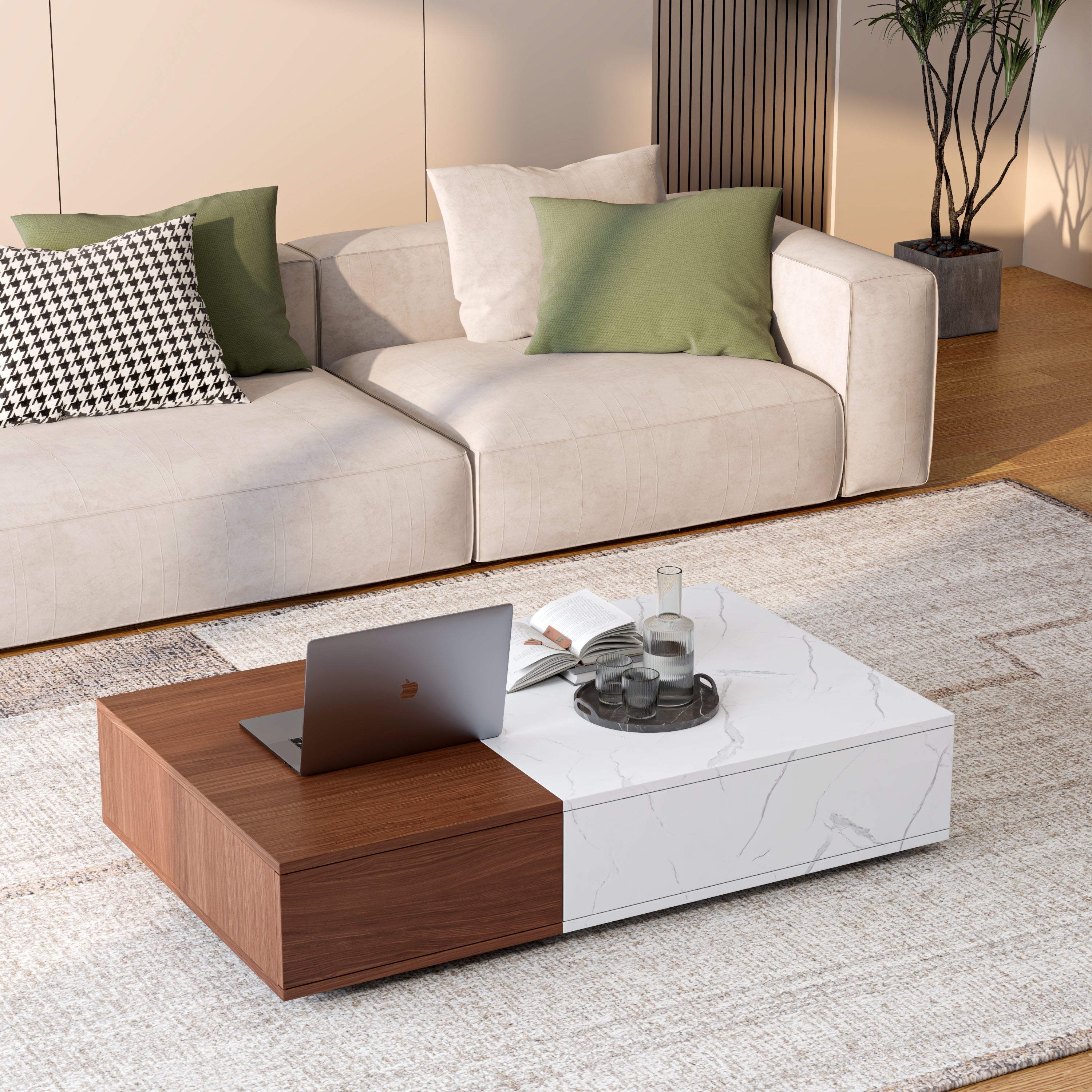 Modern Style Walnut Coffee Table With Two Storage Spaces-thumbmail-1