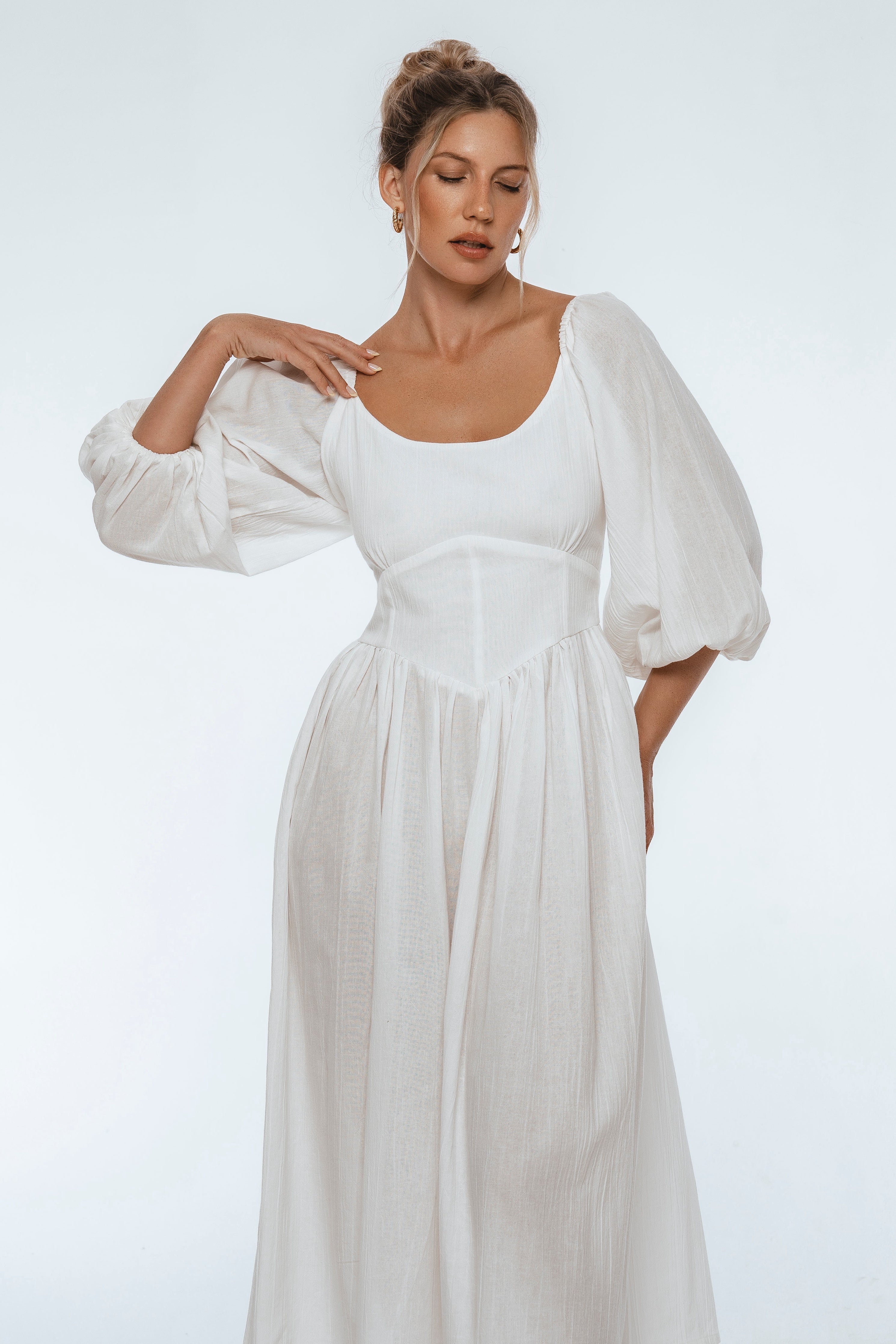 Genevieve Puff Sleeve Midi Dress-thumbmail-7