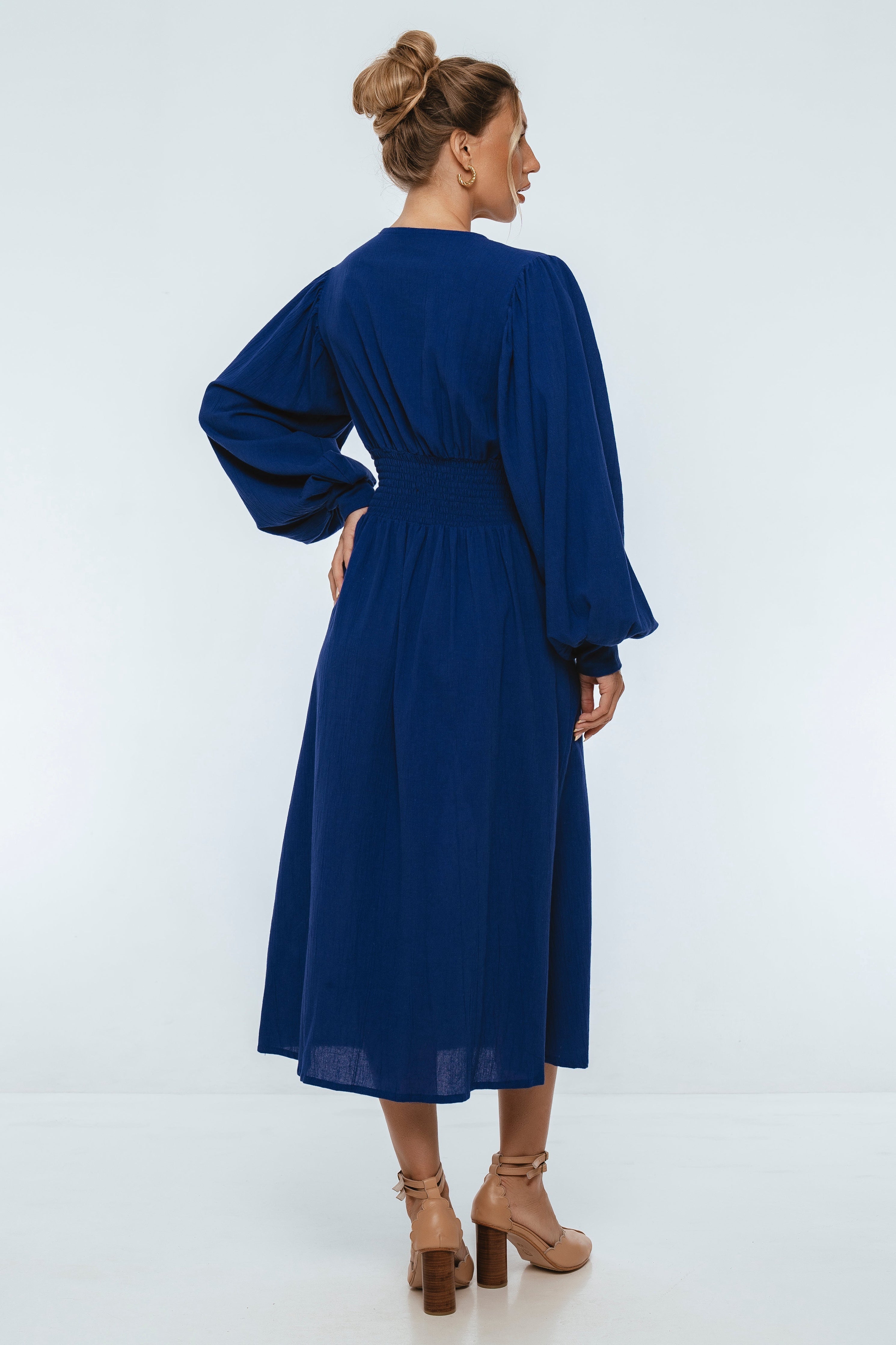 Velvet Sky Long Sleeve Linen Midi Dress-thumbmail-7