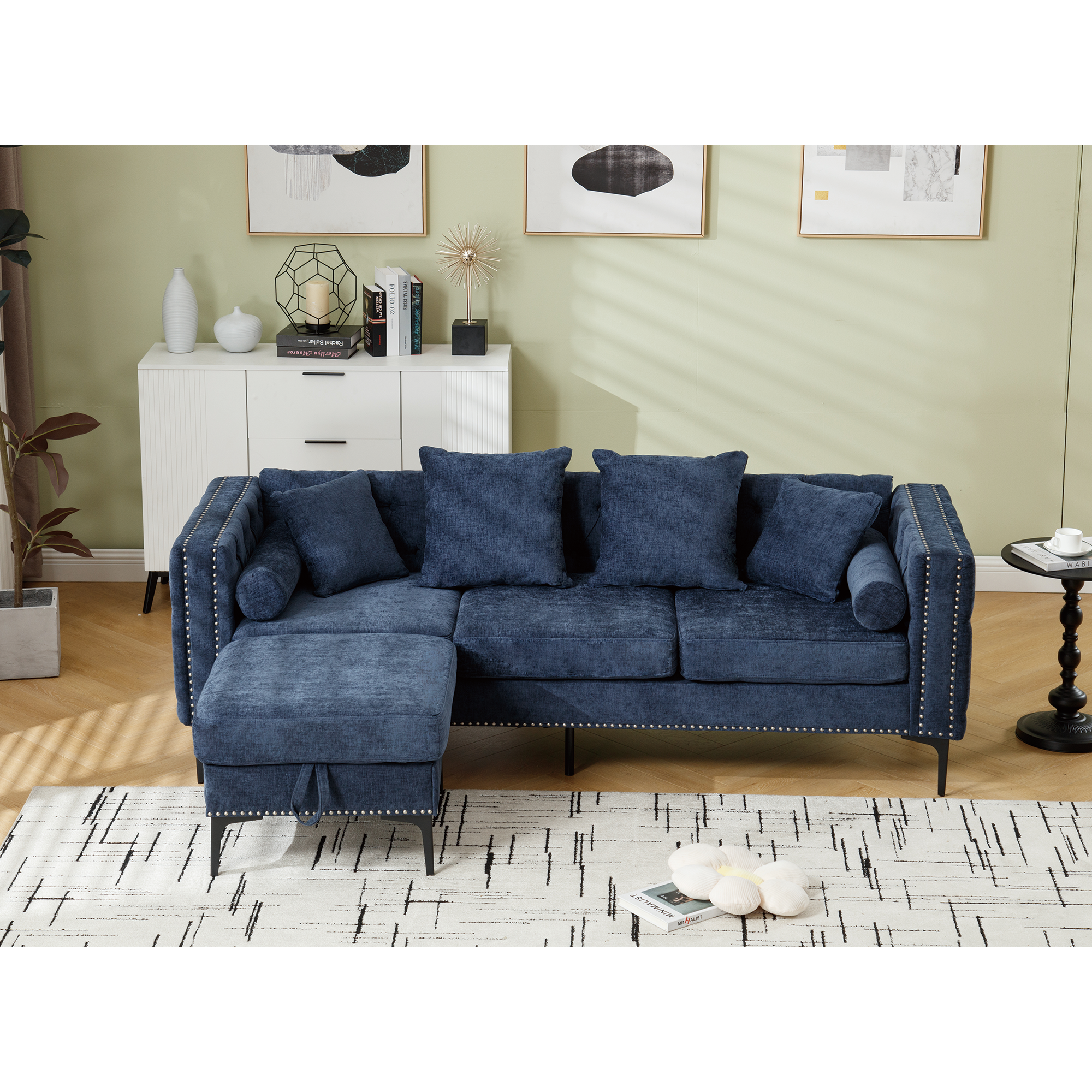 L Shaped Sectional Convertible Sofa With Storage Ottoman and Modern Tufted Style-thumbmail-10