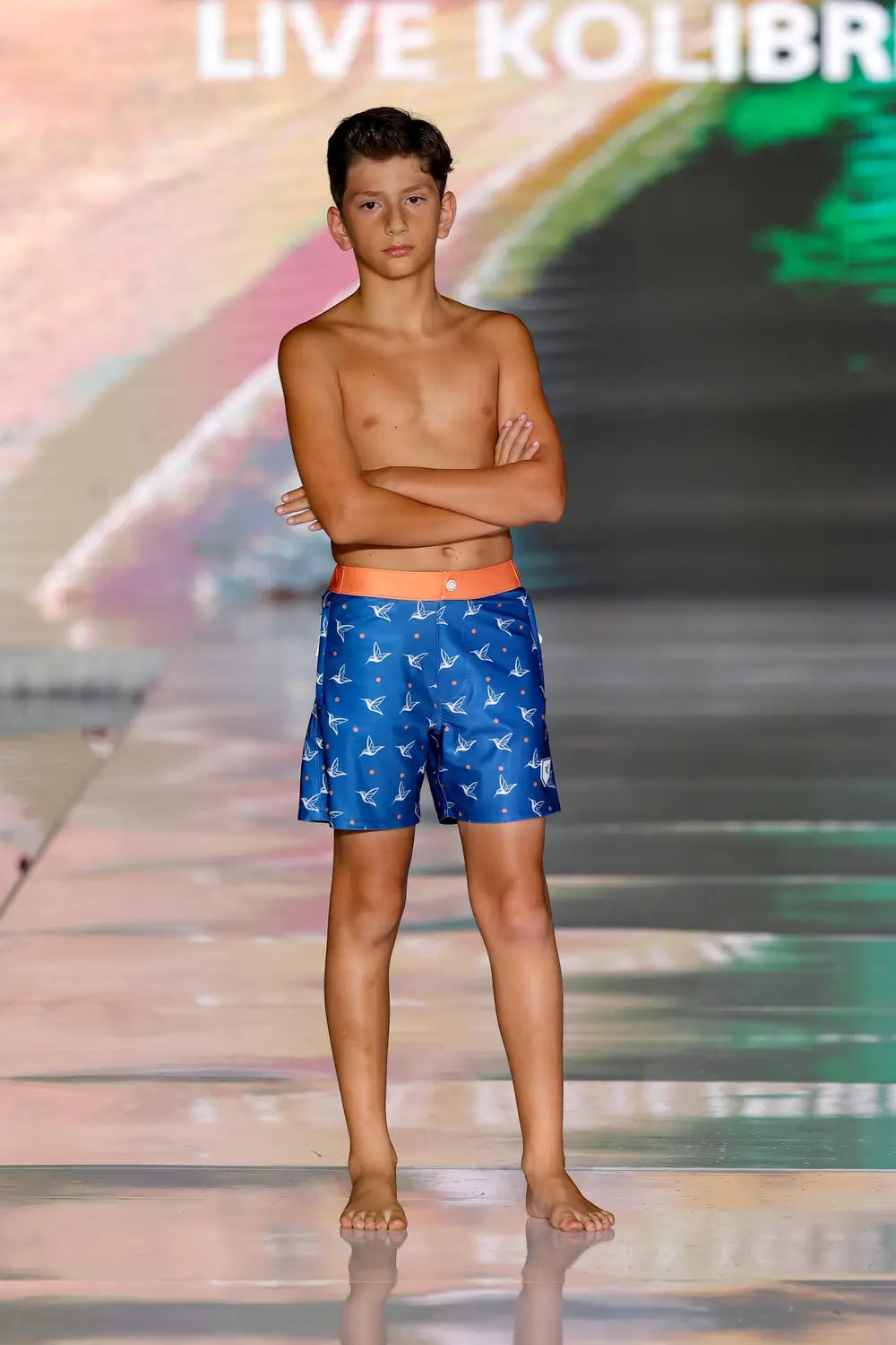 Kids Matching Swim Trunks  | Kolibri Monogram in Deep Ocean-thumbmail-2