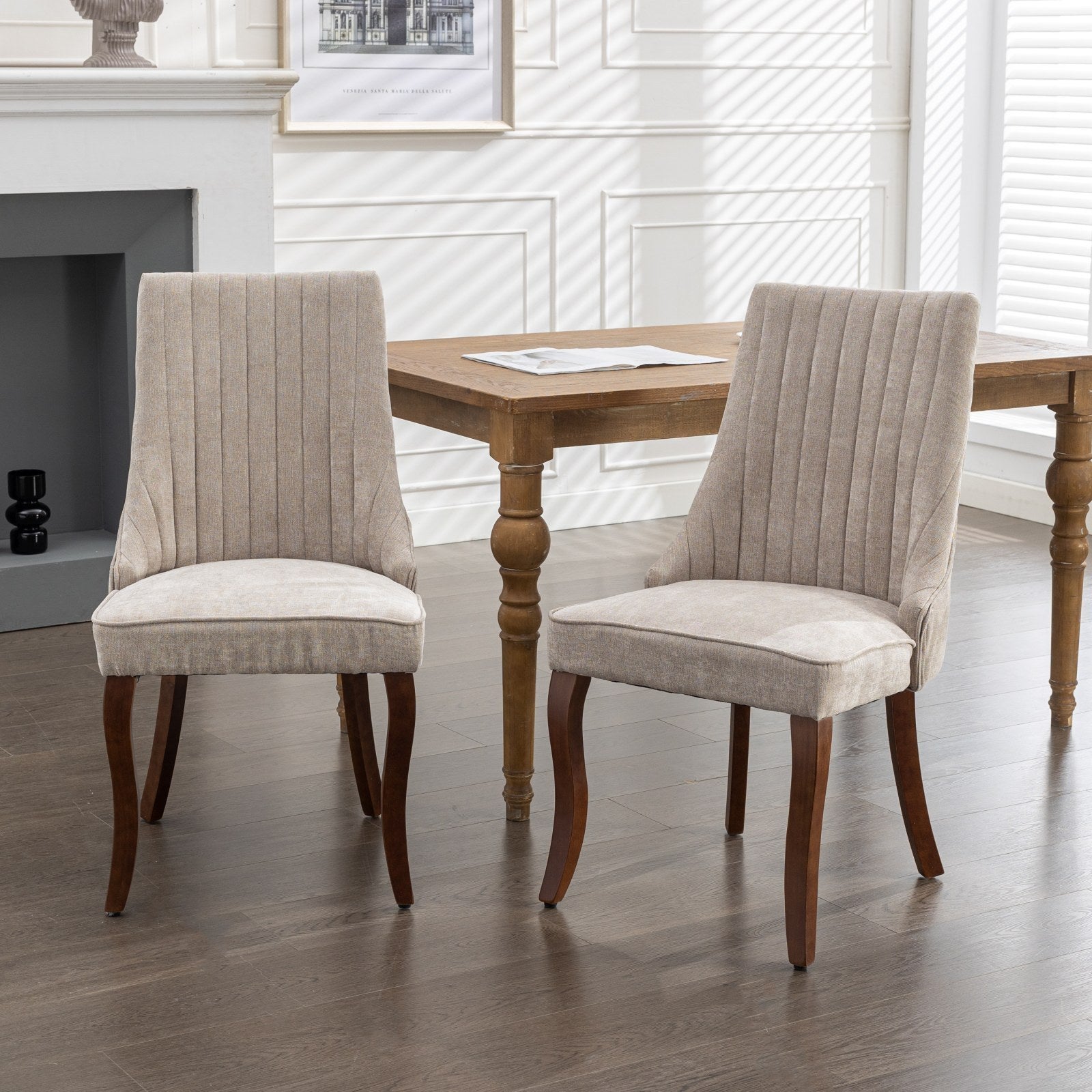Set of 2 Rayon Cloth Flocking Linen Dining Chairs-thumbmail-4
