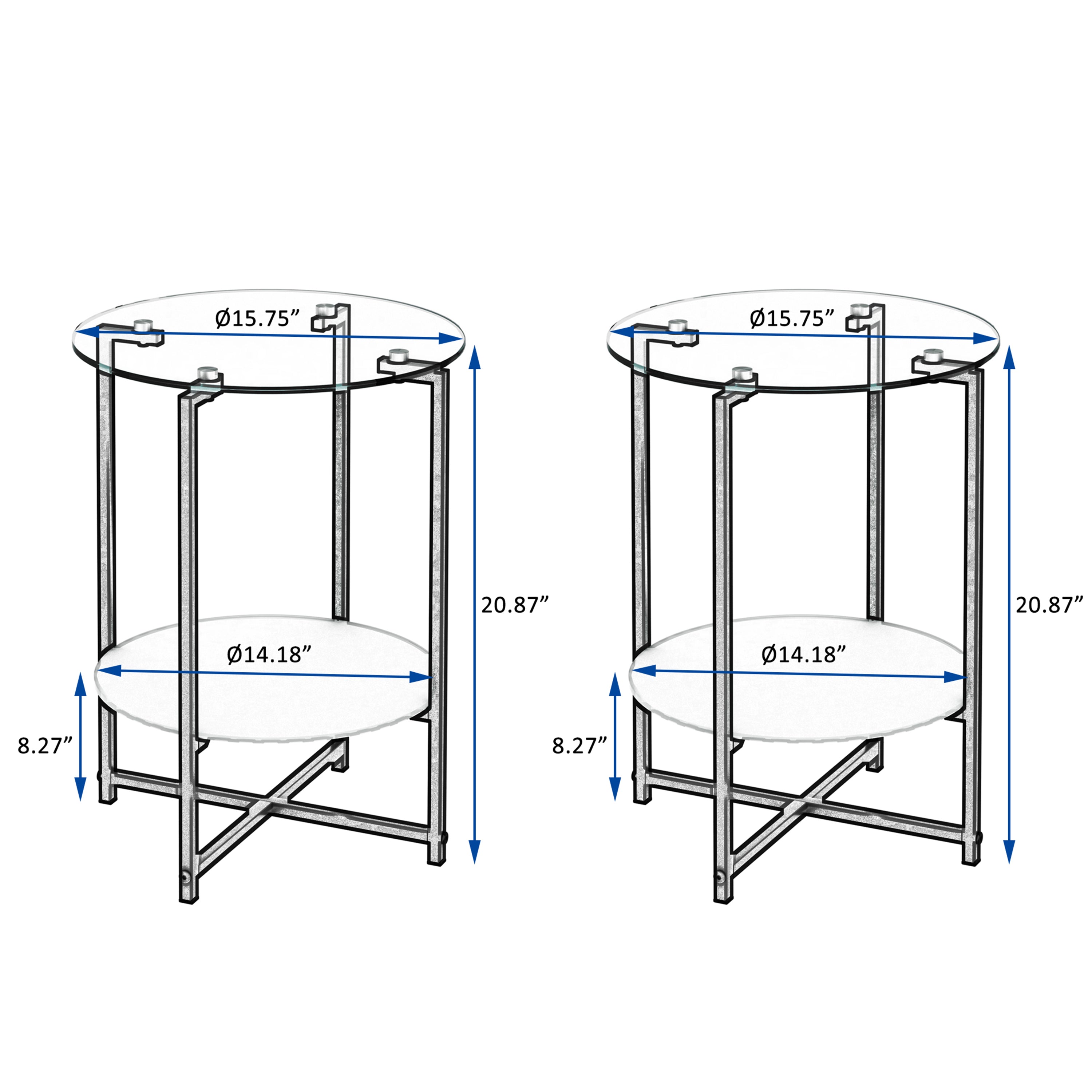 2-Piece Set Clear Tempered Glass Side Table.-thumbmail-3