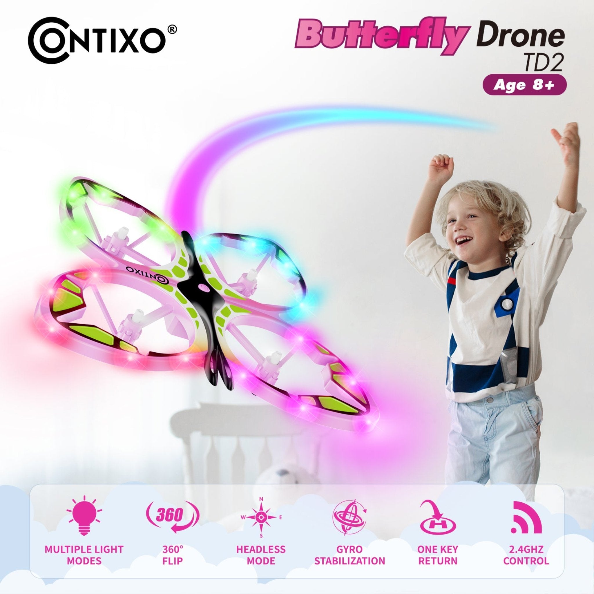 Contixo TD2 Butterfly Kids Drone - LED Lights, 360- Stunts, 14-thumbmail-6