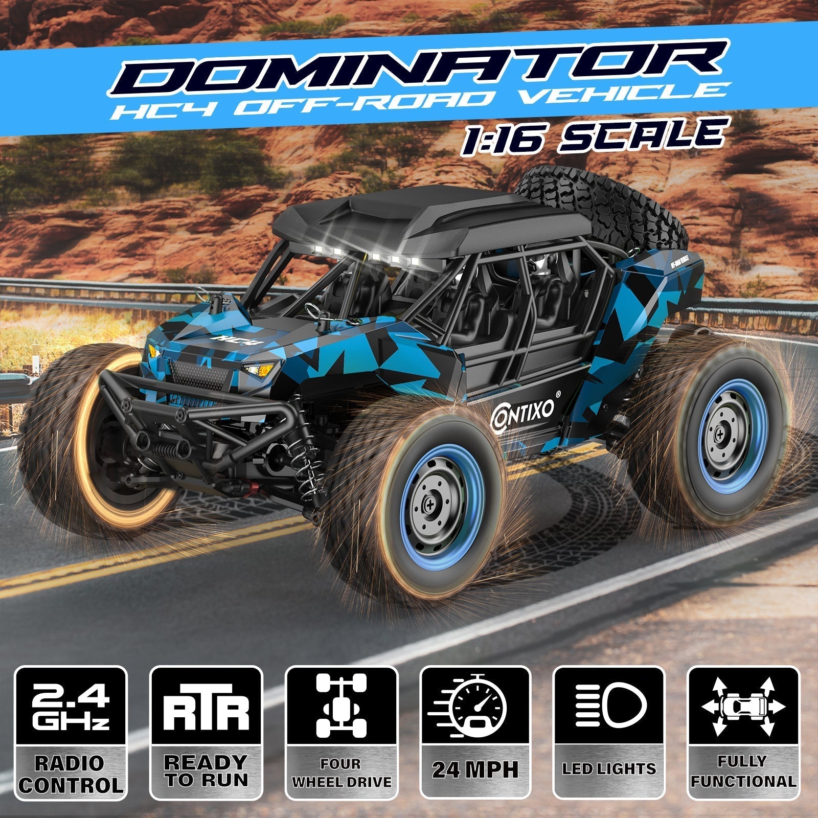 Contixo HC4 Dominator RC Remote Control Offroad 4WD UTV - 1:16 Scale-thumbmail-3