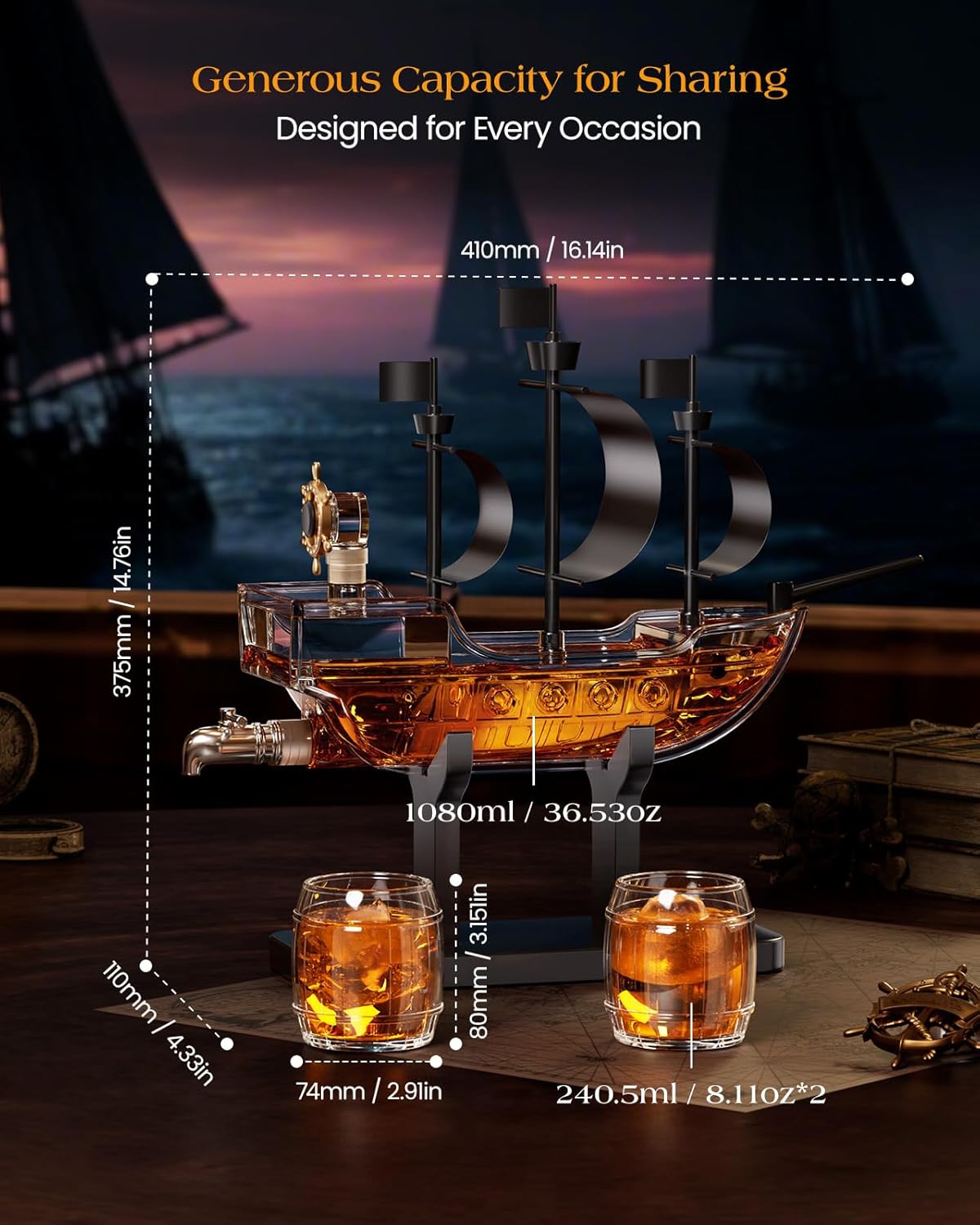 Pirate Ship Whiskey Decanter Set-thumbmail-5