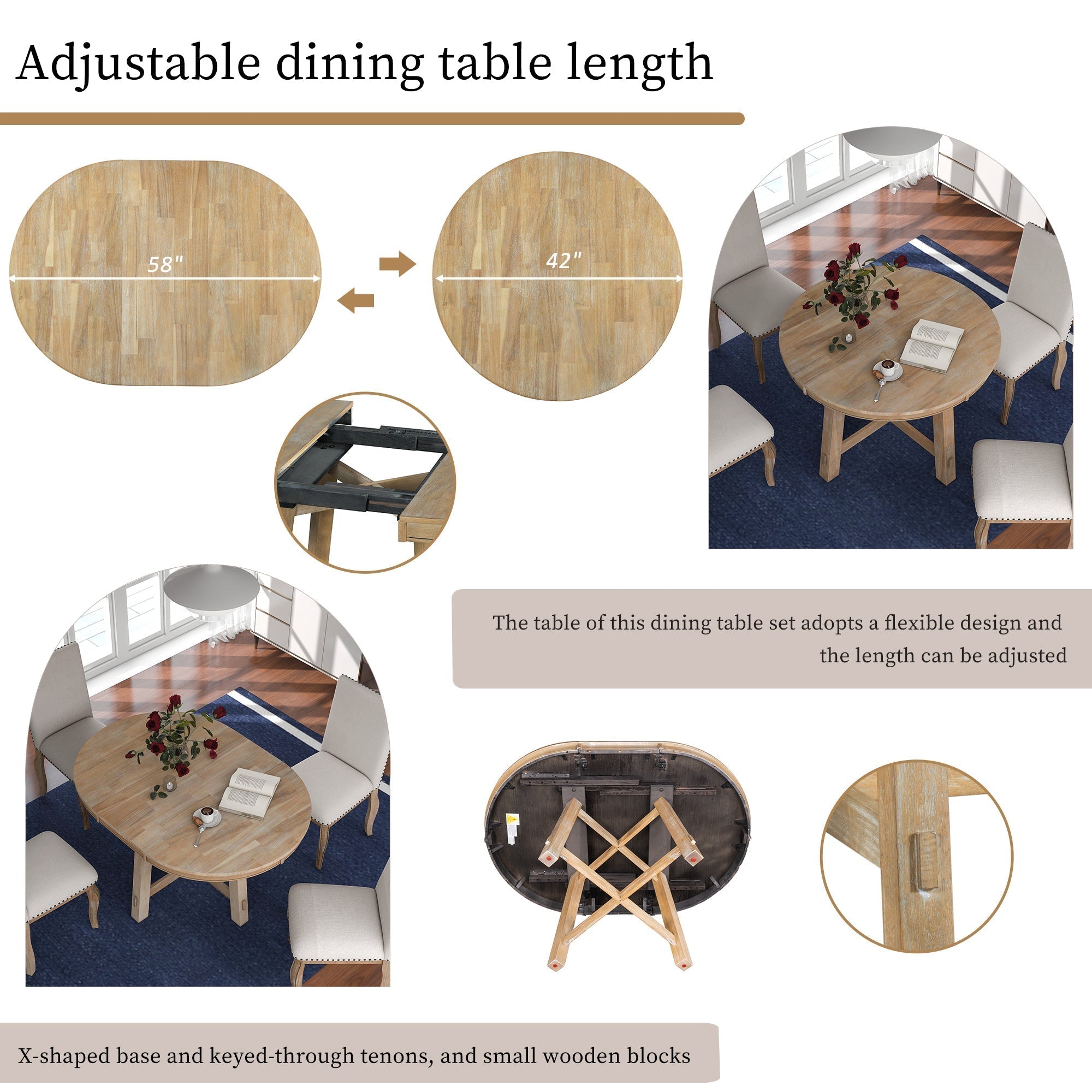 Farmhouse Round Extendable Dining Table-thumbmail-5