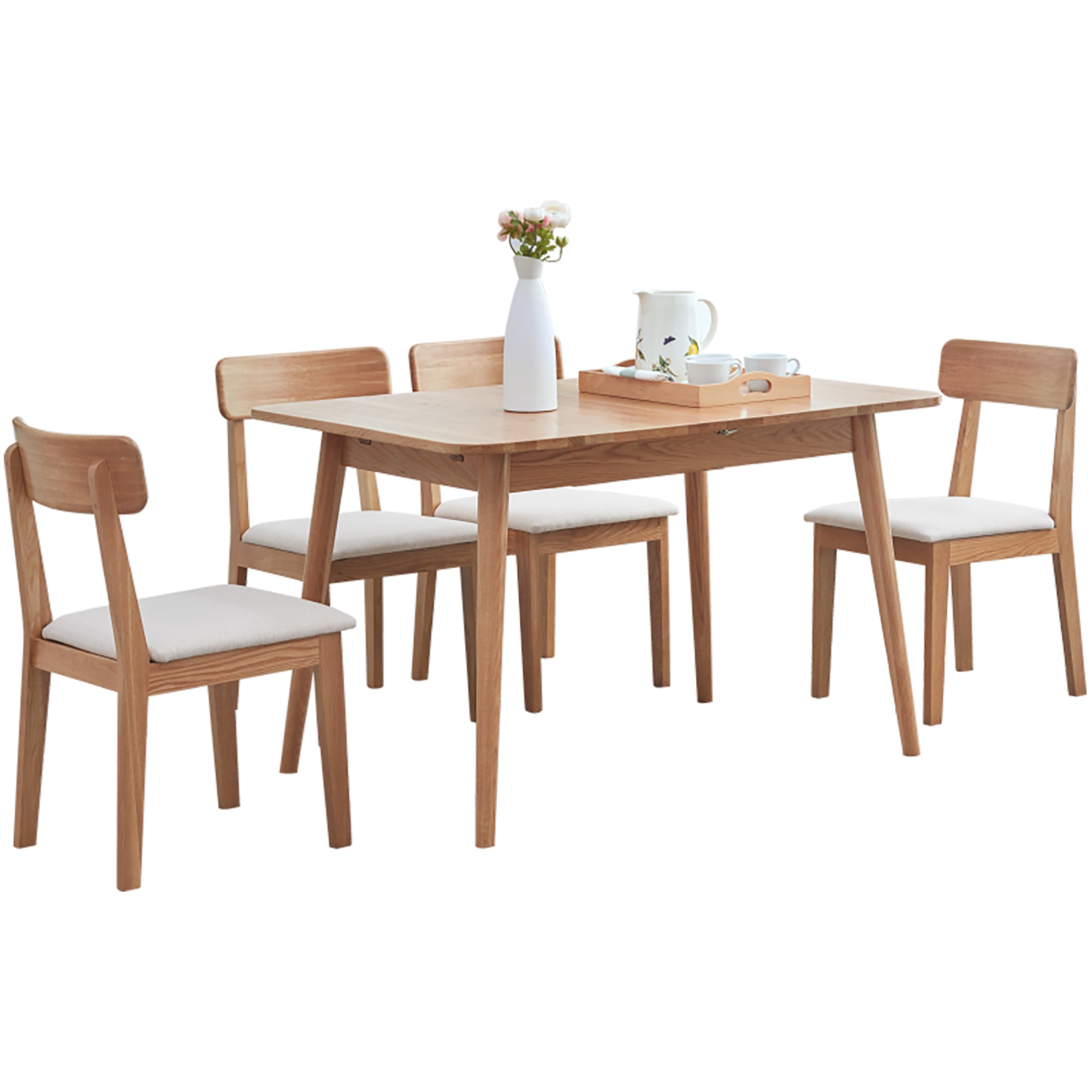 Natural Solid Oak Round Corner Dining Table-thumbmail-4