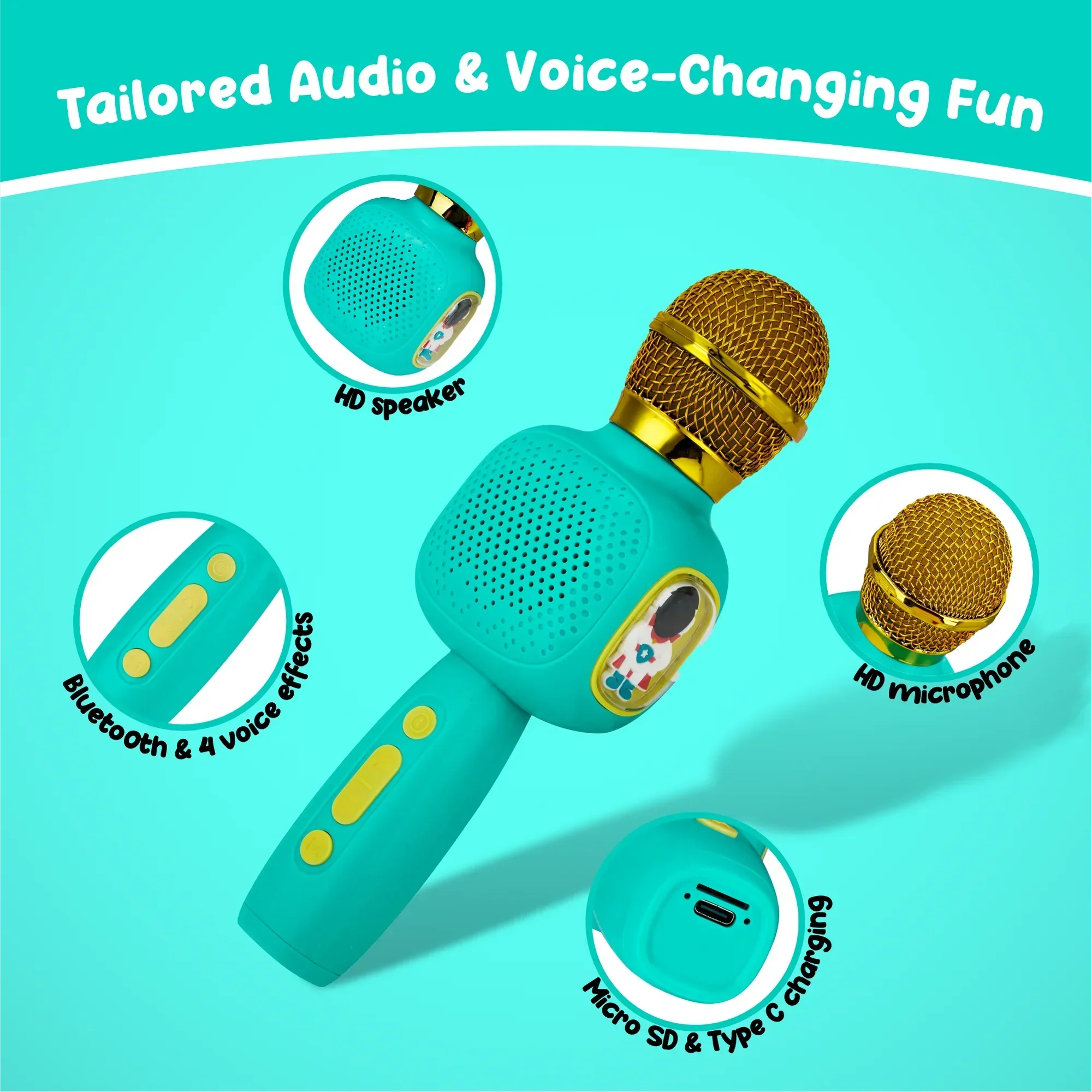 Contixo Kids Bluetooth Karaoke Microphone - Wireless, Portable, Ages 3+, Blue-thumbmail-5