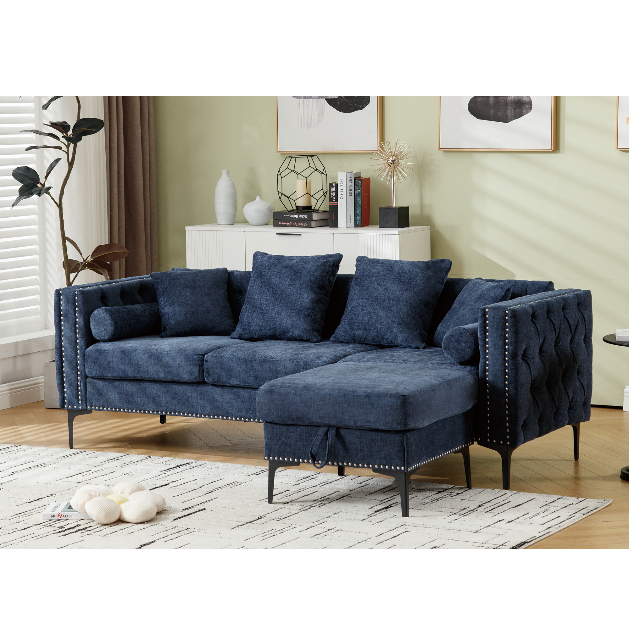 L Shaped Sectional Convertible Sofa With Storage Ottoman and Modern Tufted Style-thumbmail-1