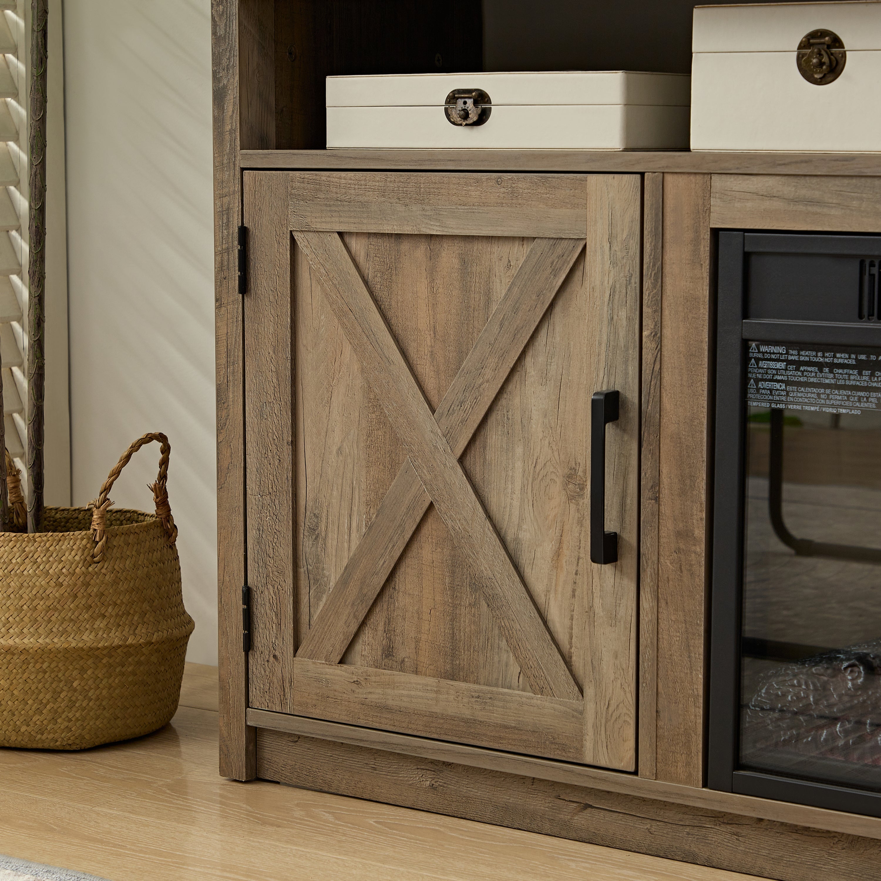 Farmhouse TV Media Stand, Large Barn Inspired Home Entertainment Console, With 18' Fireplace-thumbmail-3