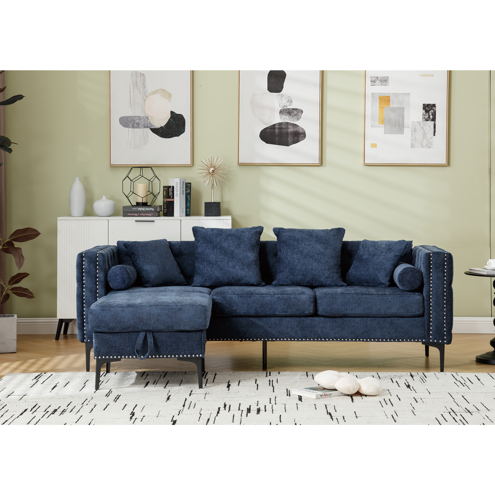 L Shaped Sectional Convertible Sofa With Storage Ottoman and Modern Tufted Style-thumbmail-8
