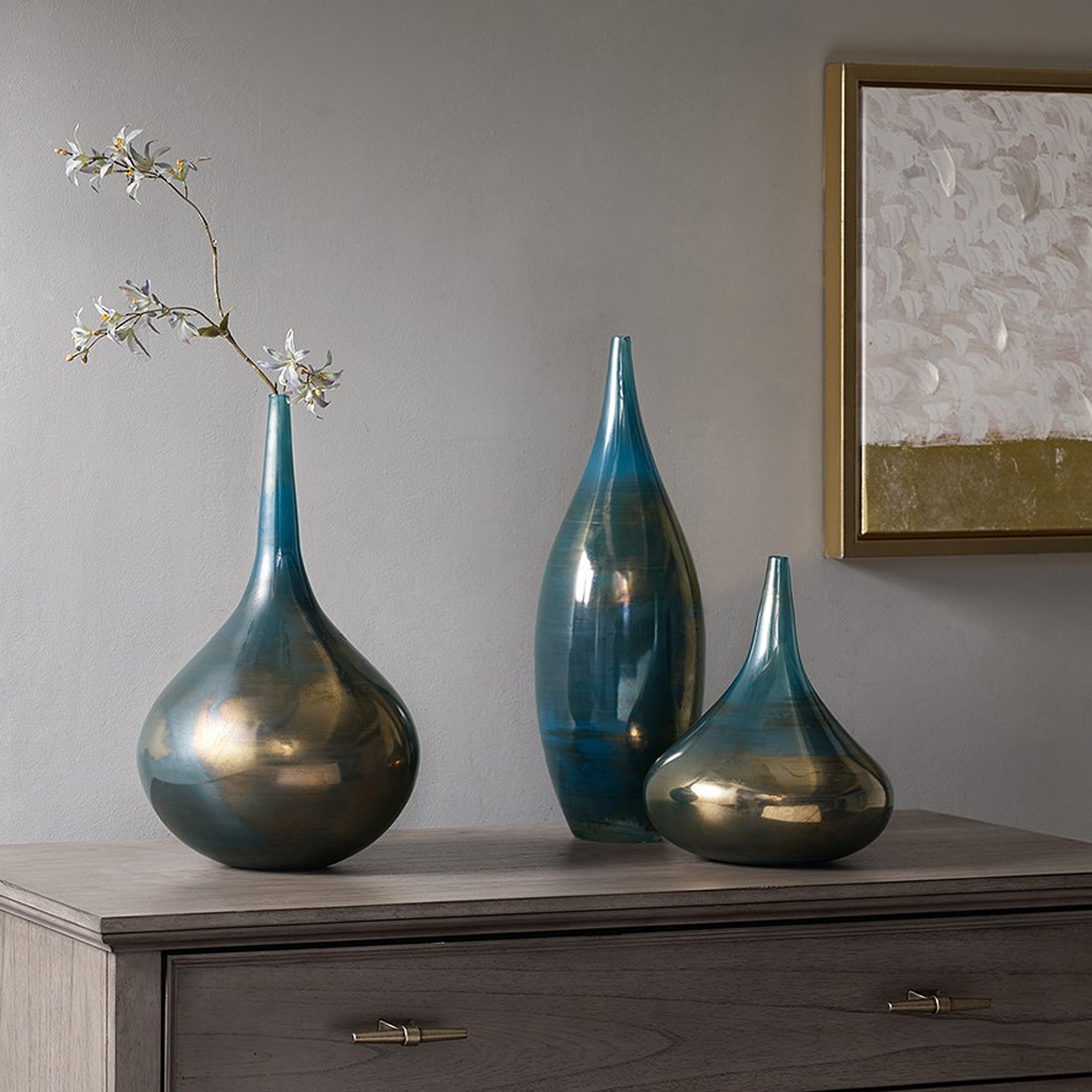 Blue and Bronze Decorative Glass Vases 3-Piece Set-thumbmail-2