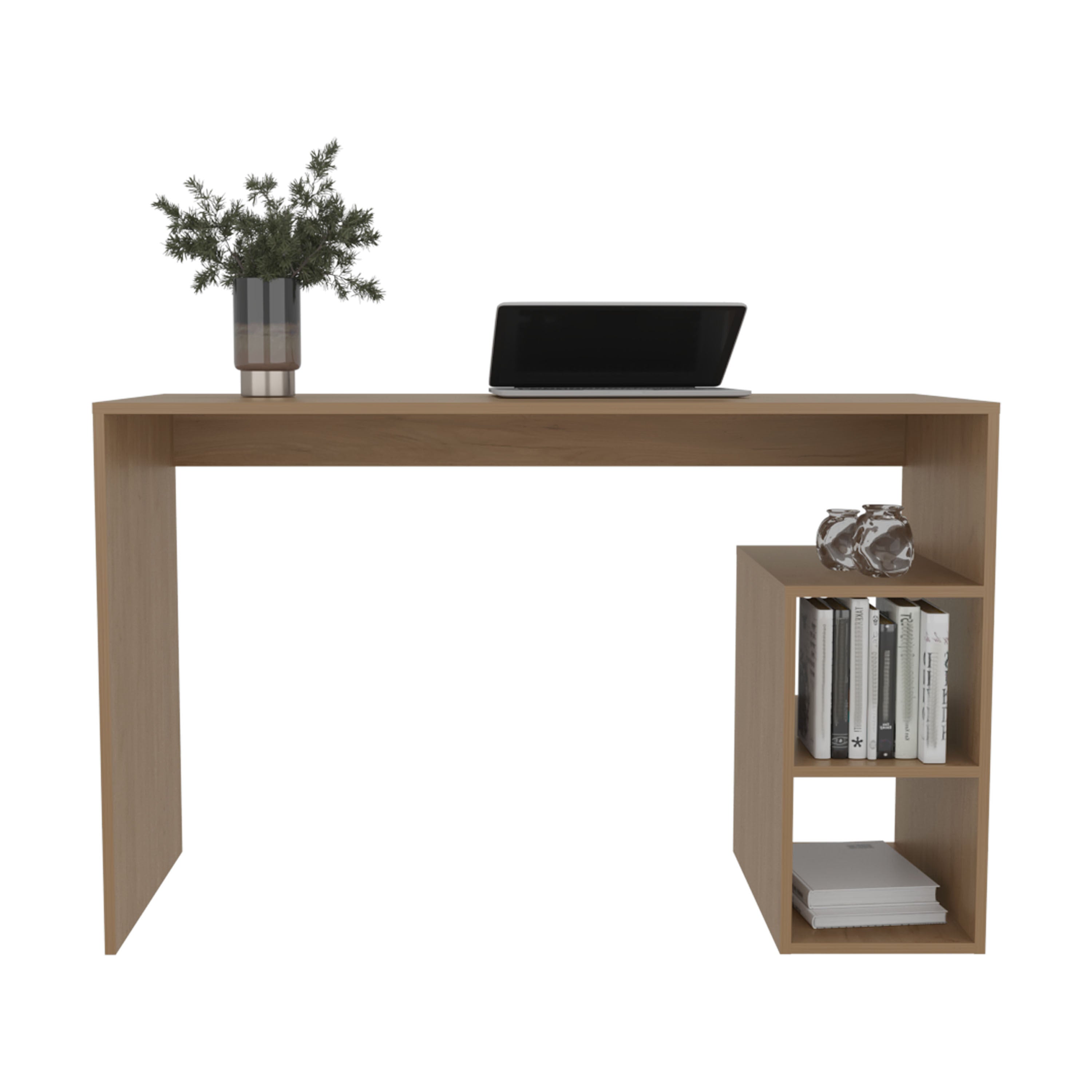 Solid 47' Natural Oak Wide Four Shelves Office Desk-thumbmail-2