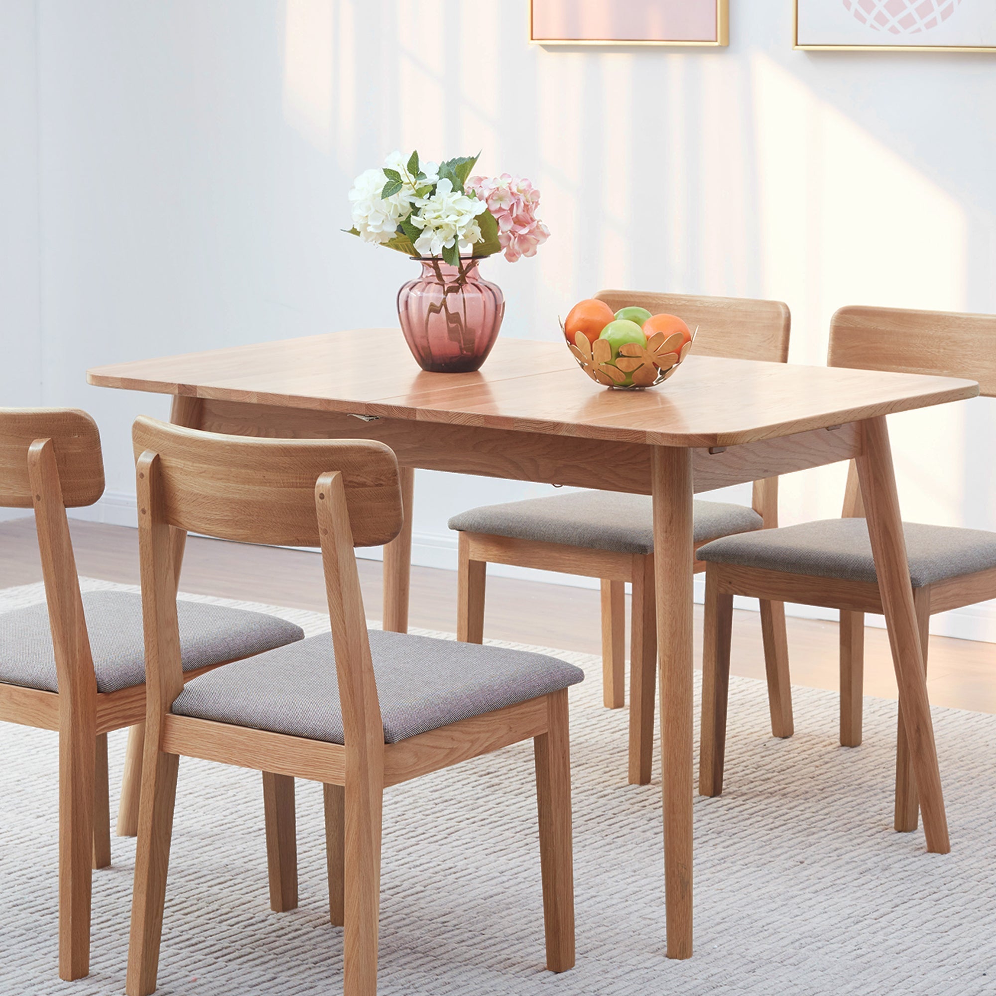 Natural Solid Oak Round Corner Dining Table-thumbmail-1