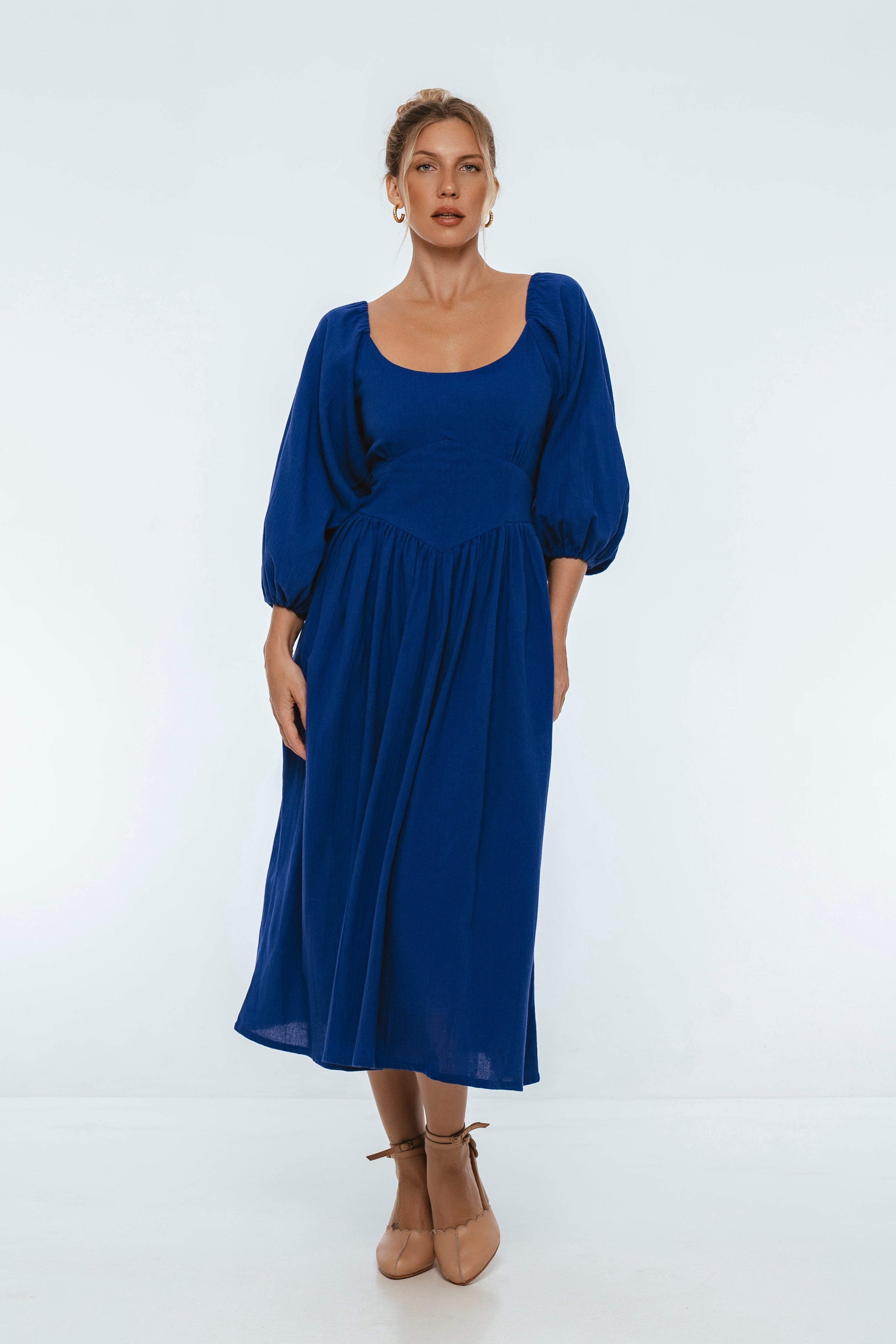 Genevieve Puff Sleeve Midi Dress-thumbmail-11