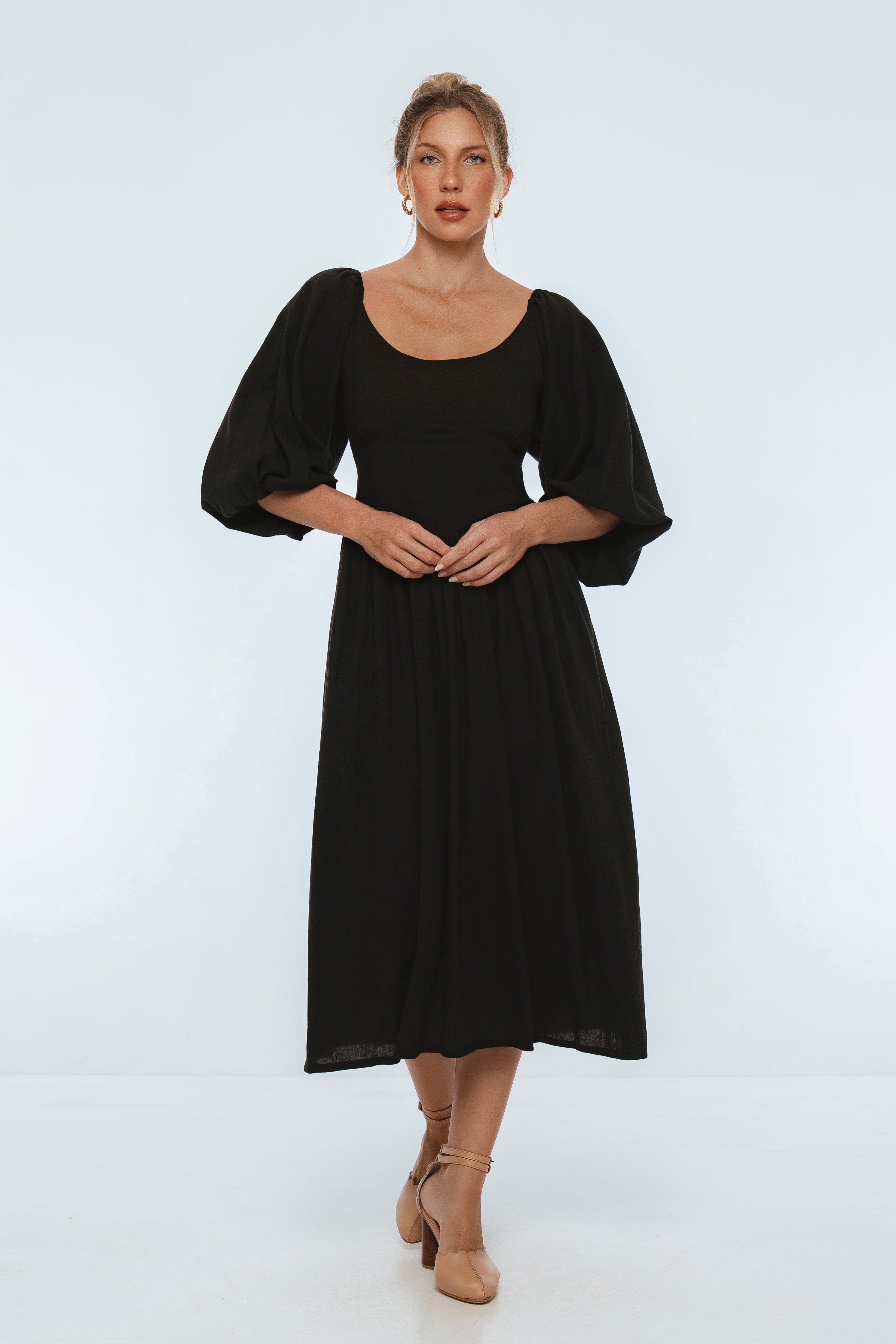 Genevieve Puff Sleeve Midi Dress-thumbmail-9