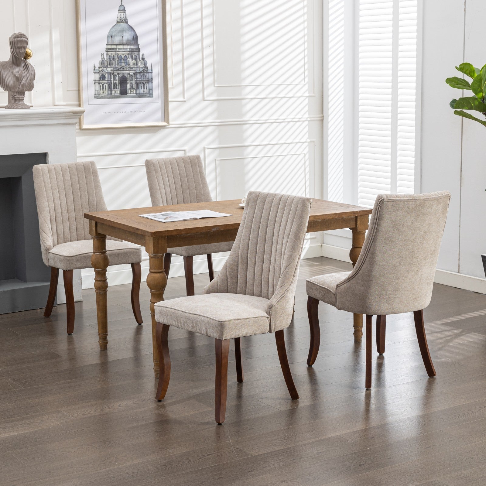 Set of 2 Rayon Cloth Flocking Linen Dining Chairs-thumbmail-7