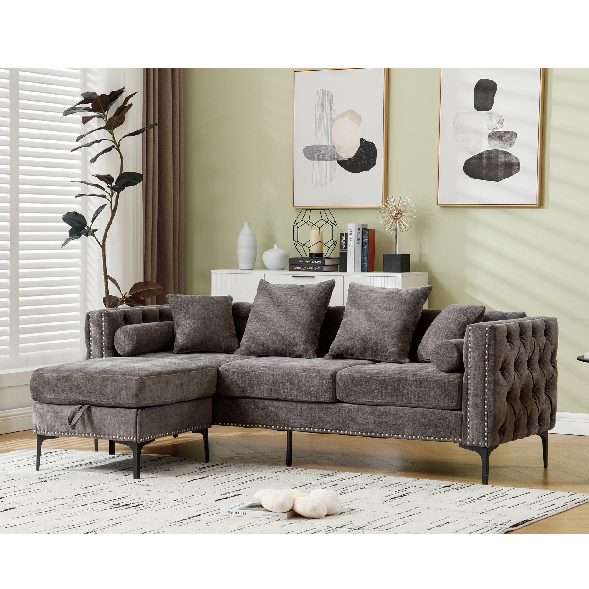 L Shaped Sectional Convertible Sofa With Storage Ottoman and Modern Tufted Style-thumbmail-8