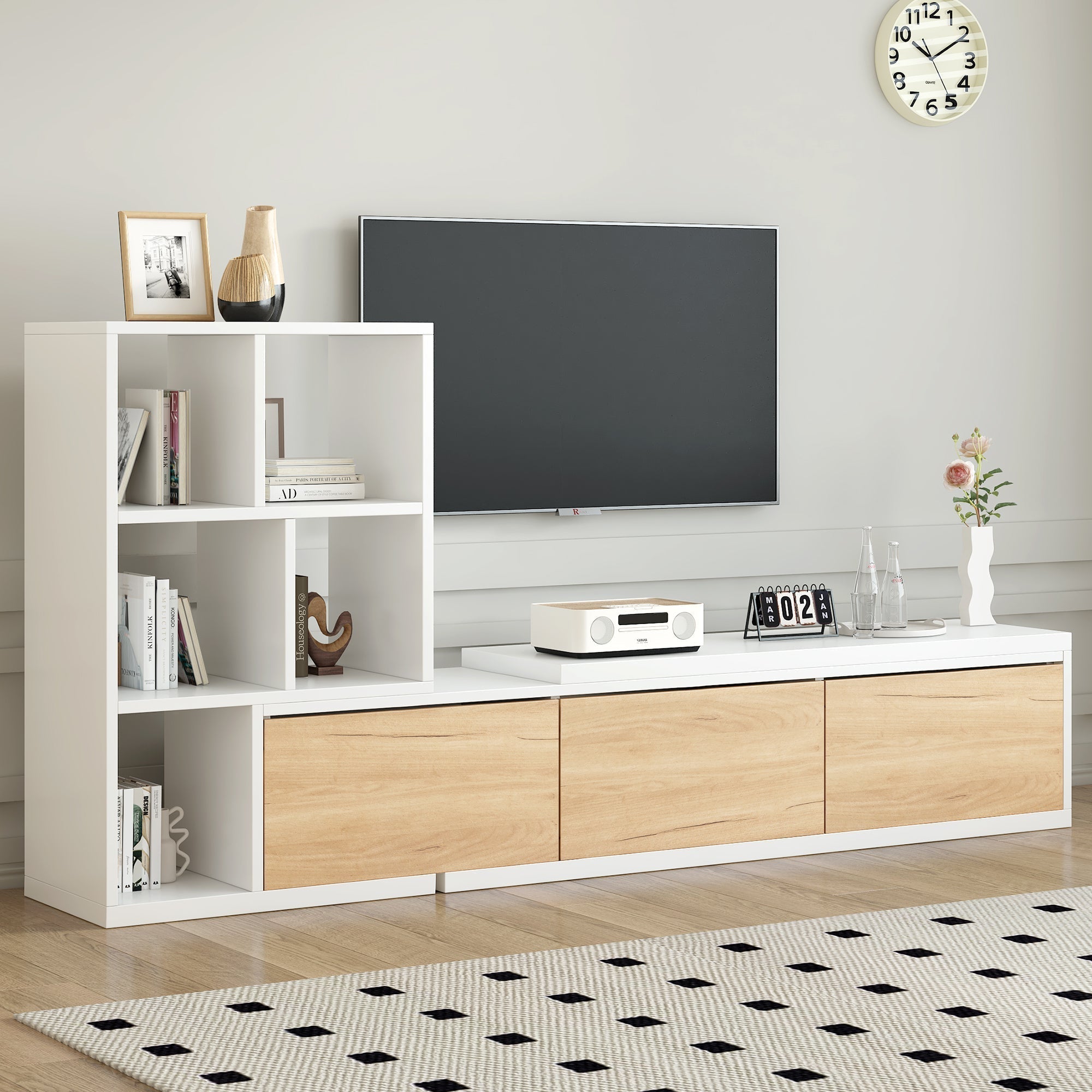 Extendable TV Stand With 3 Tier Bookshelves-thumbmail-7
