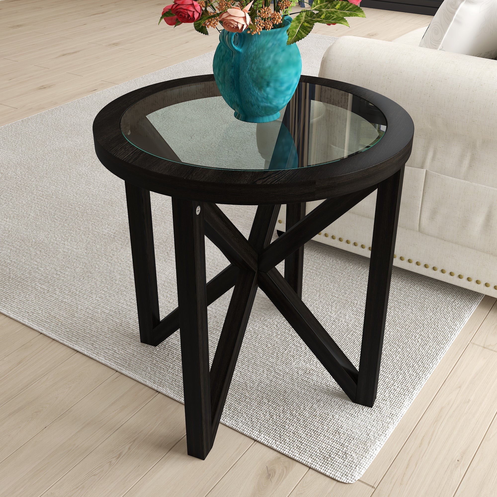 Modern Simple Tempered Glass Side Table-thumbmail-3