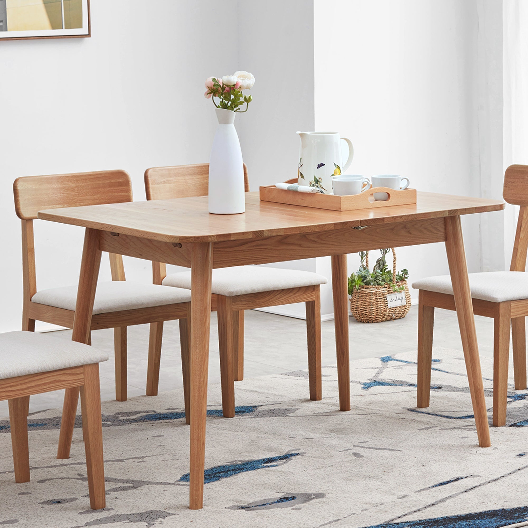 Natural Solid Oak Round Corner Dining Table-thumbmail-5