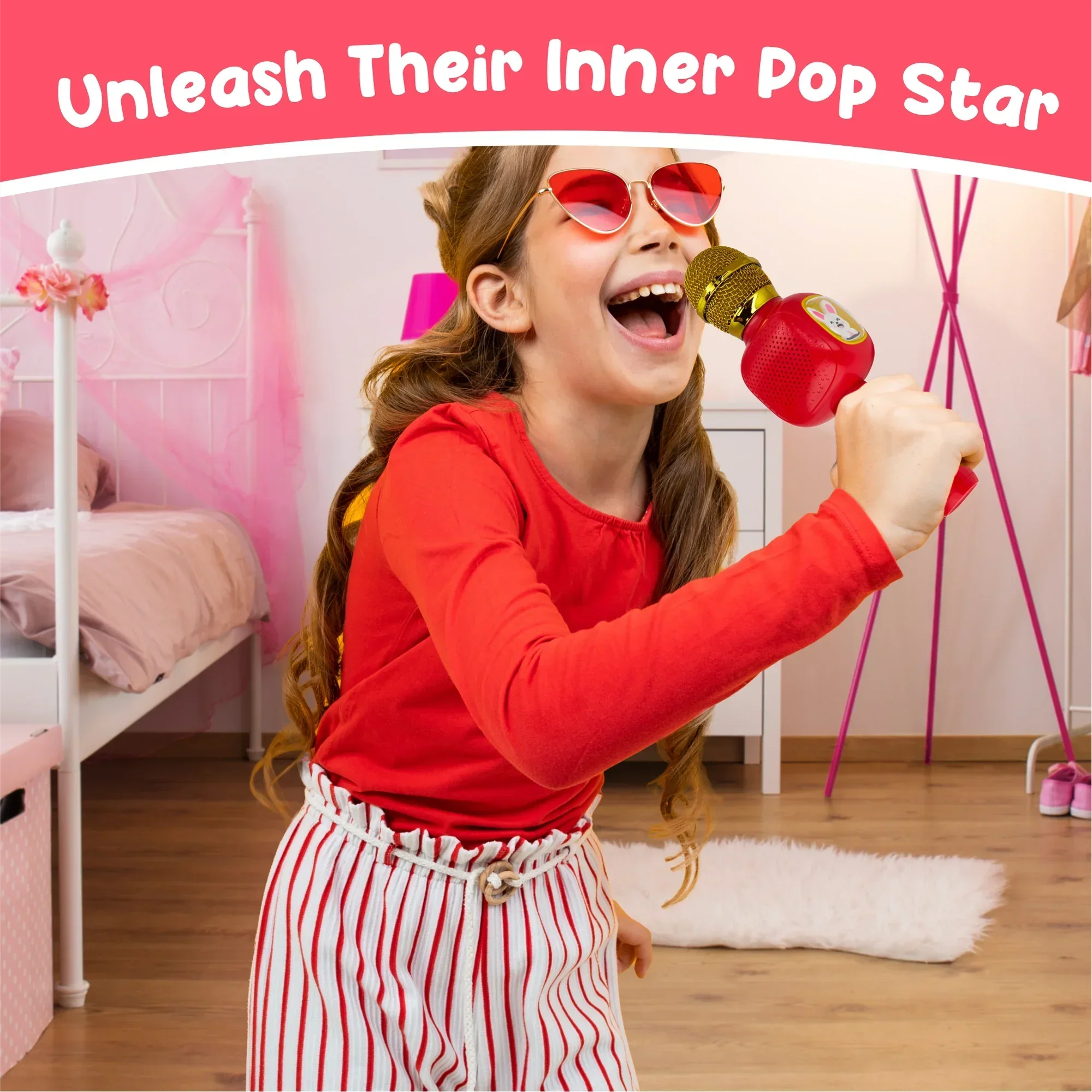 Contixo Karaoke Microphone for Kids - Wireless, Portable, Ages 3-12, Red-thumbmail-6