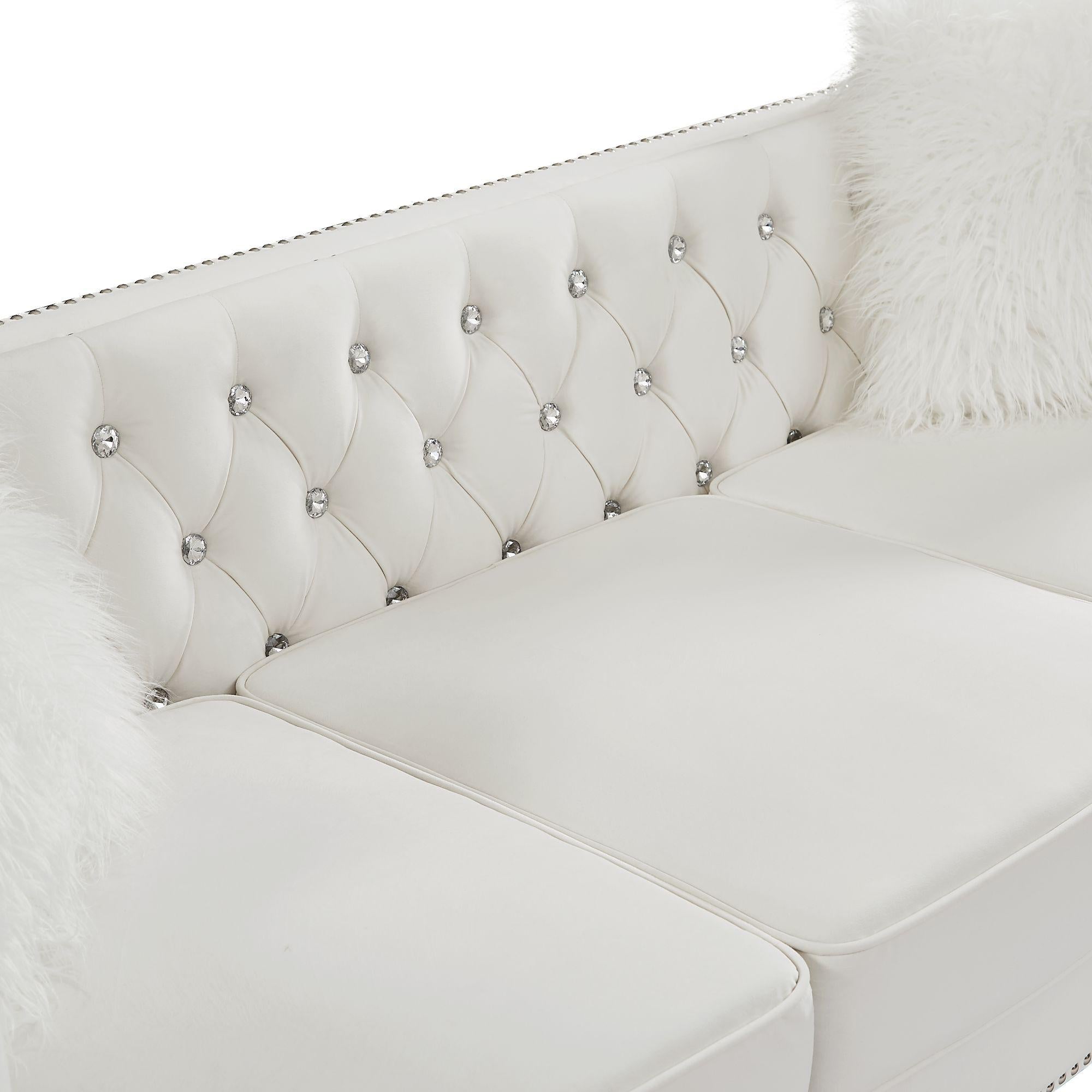 Velvet Upholstery Tufted Sofa Crystal Feet Removable Cushion-thumbmail-9