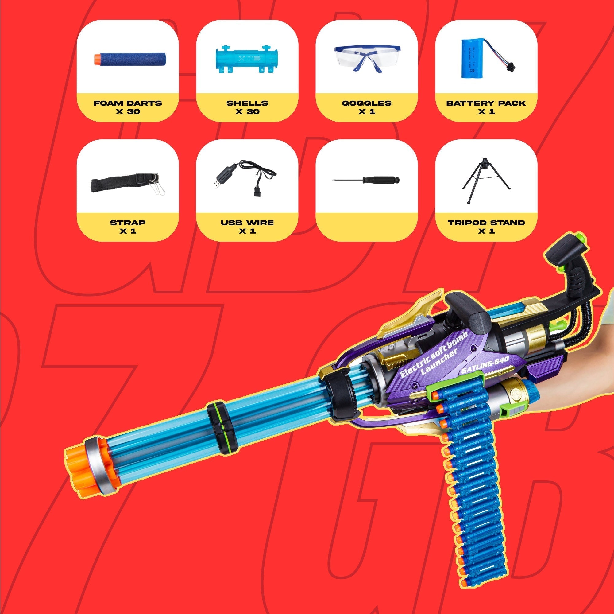 Contixo Electric Foam Dart Blaster - Gatling Style Toy Gun for Kids, Safe Soft Foam Darts, High-Speed Rotating Barrel, Ideal Gift for Action Play-thumbmail-4