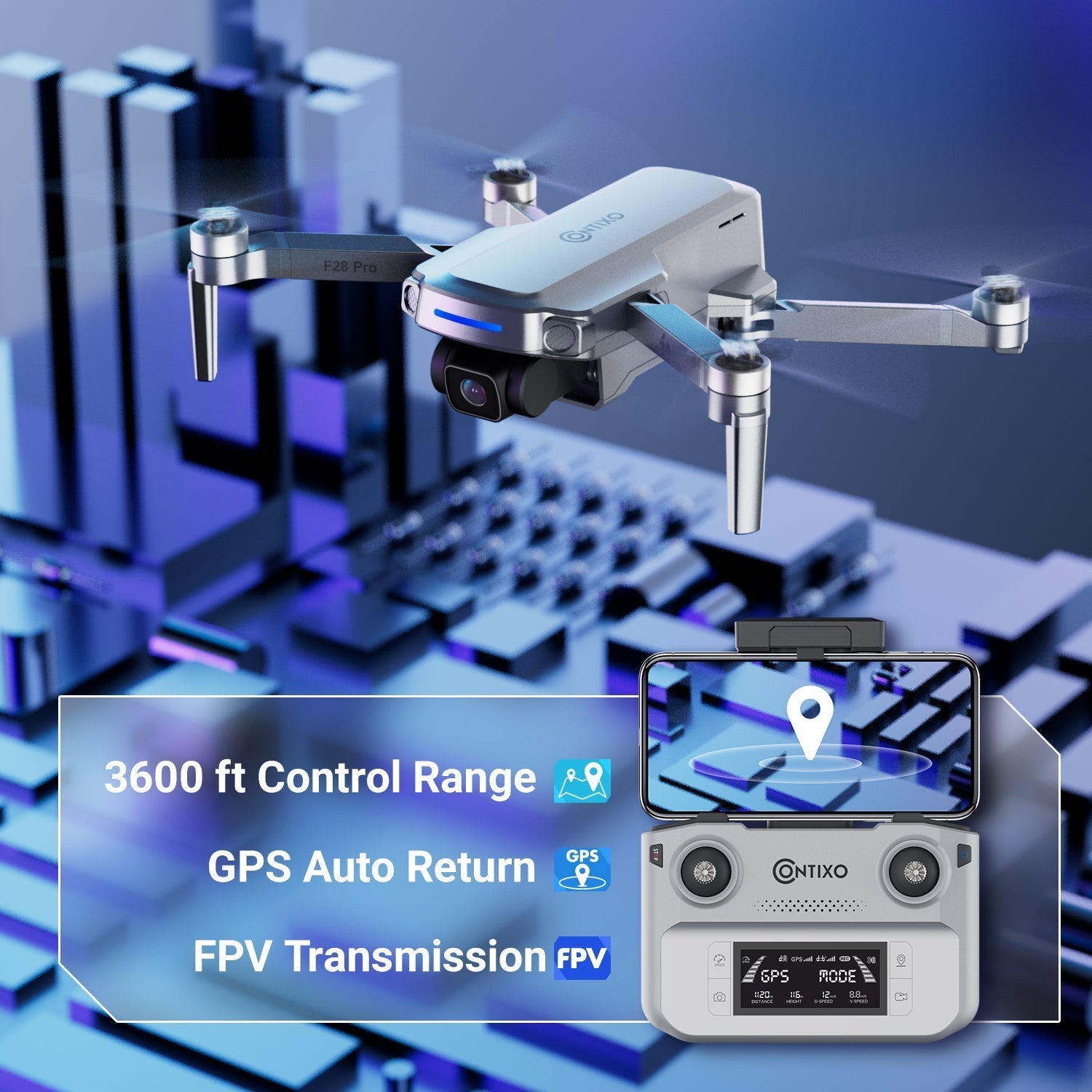 Contixo F28 Pro Foldable Drone With 4K FHD Camera and Carrying Case-thumbmail-5