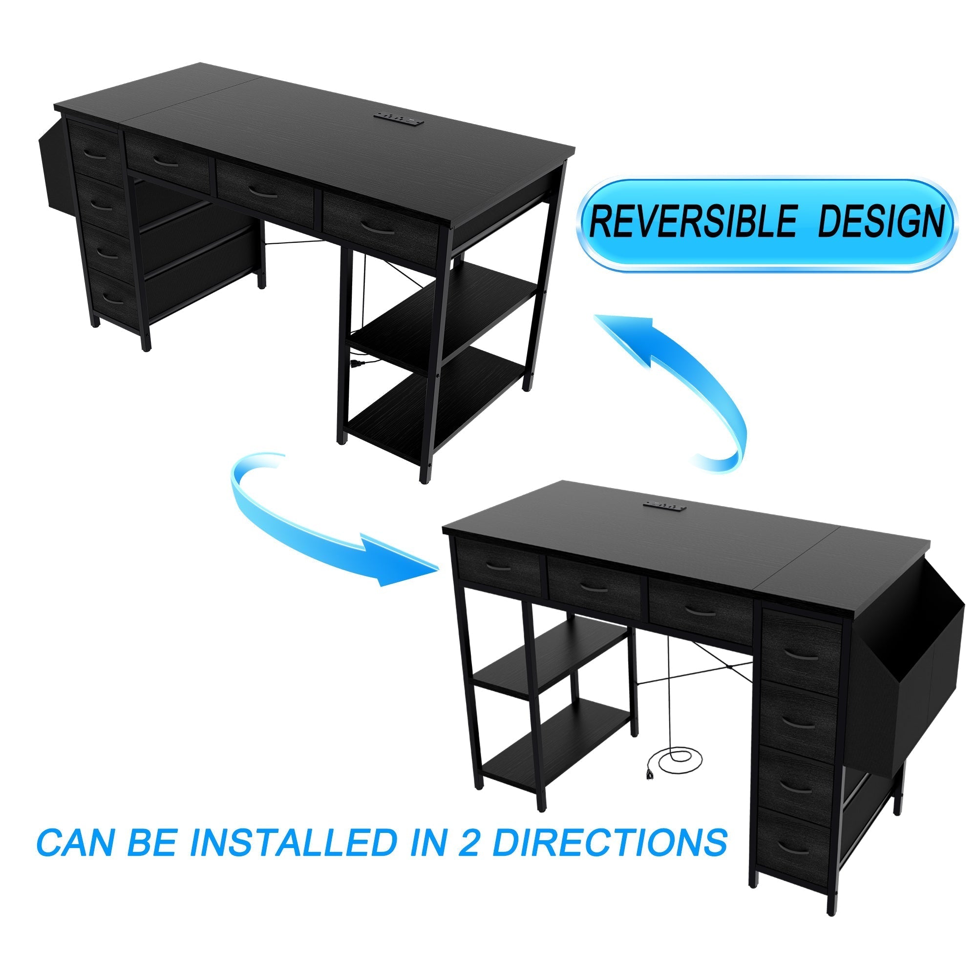47.3' Computer Desk With 7 Drawers, Extra Large Side Pocket, and Power Outlets-thumbmail-6
