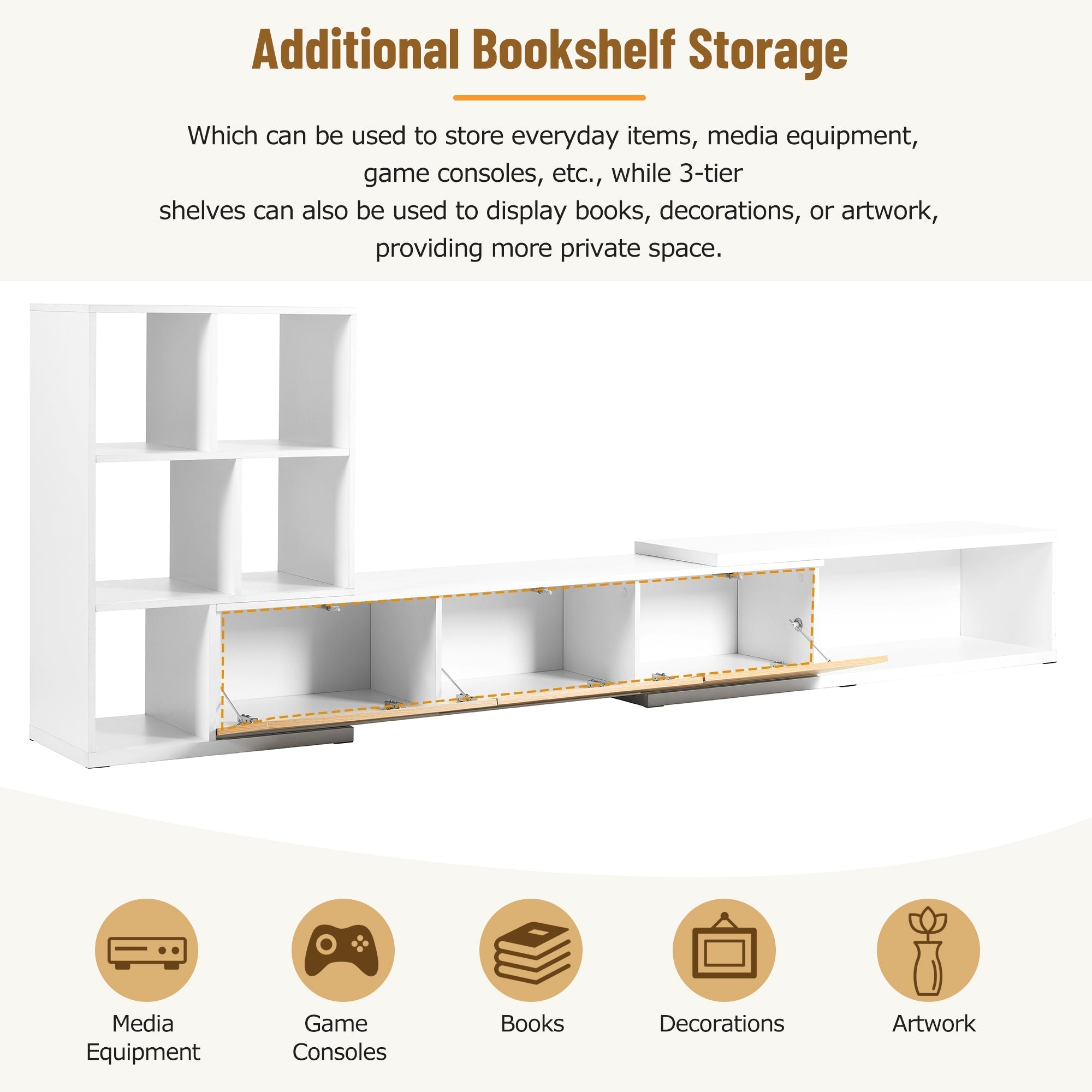 Extendable TV Stand With 3 Tier Bookshelves-thumbmail-9