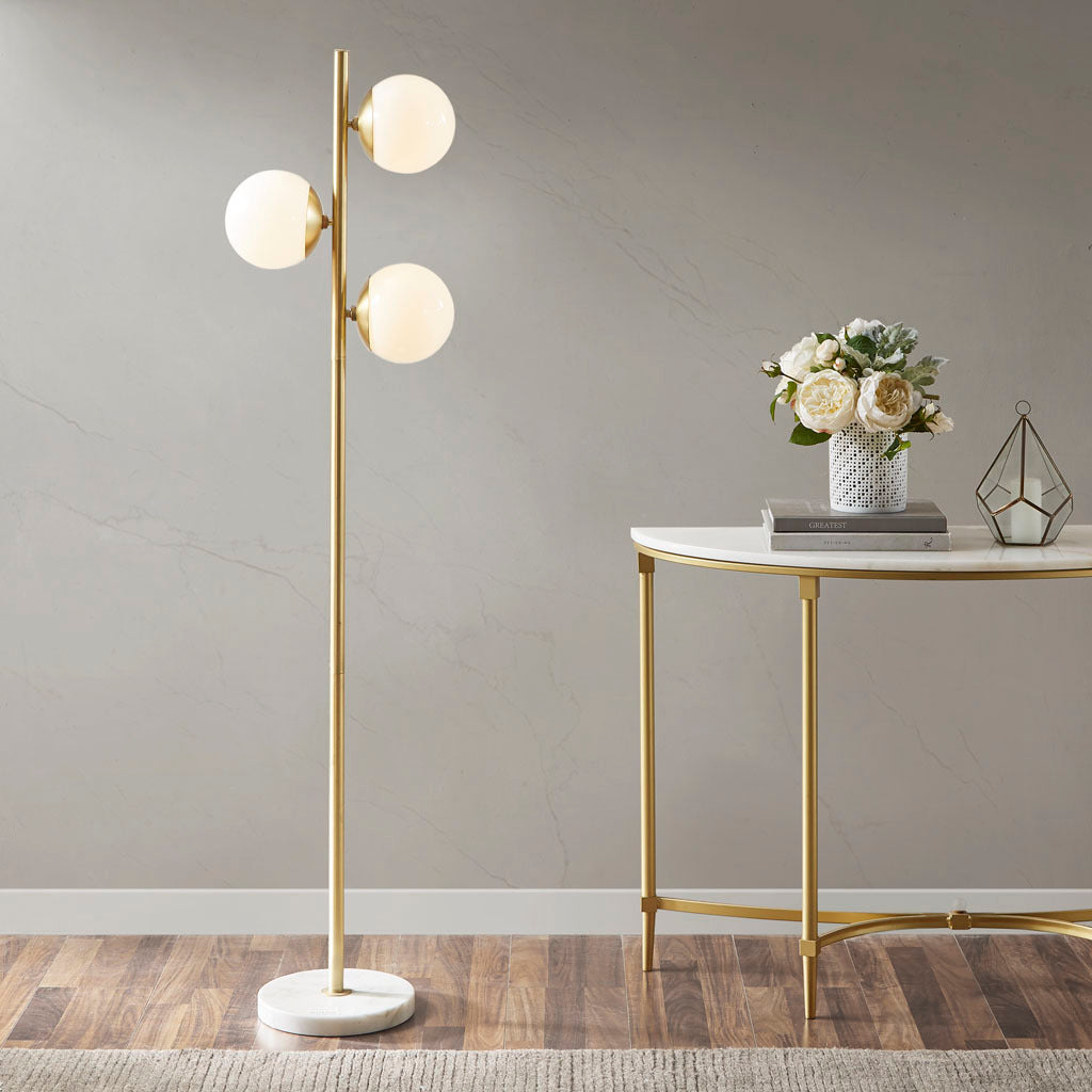 3-Globe Light Floor Lamp With Marble Base-thumbmail-1
