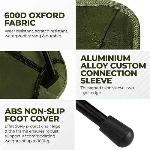 Low Back Ultralight Folding Camping Chairs With Storage Pouch - Khaki-thumbmail-10