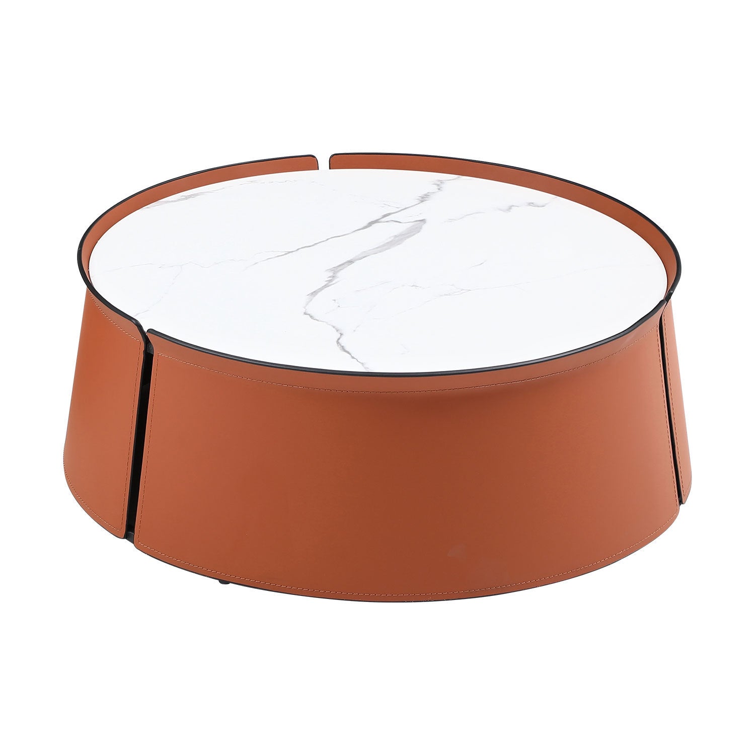 31.5" Coffee Table, Marble Top and Orange Saddle Leather Body-thumbmail-3