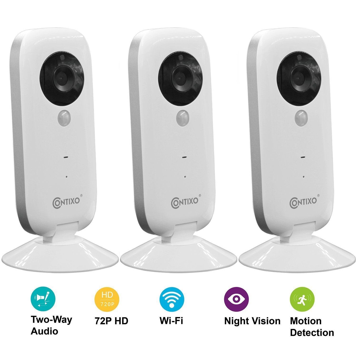 Contixo 720P HD Wi-Fi Wireless Smart Home Video Security Camera With Two-Way Audio and Night Vision(3 Pack, White)-thumbmail-1