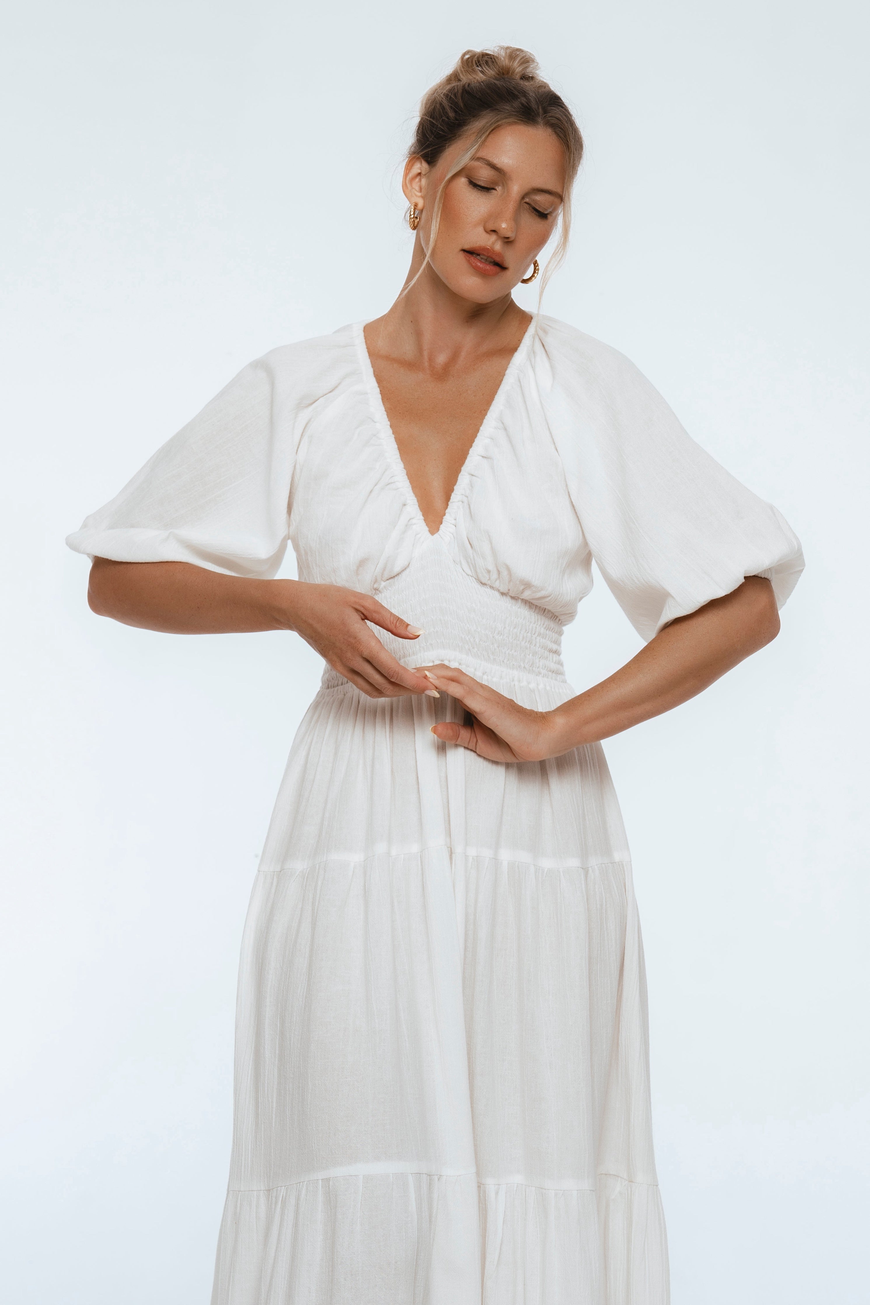 Lucienne Smocked Linen Maxi Dress-thumbmail-4