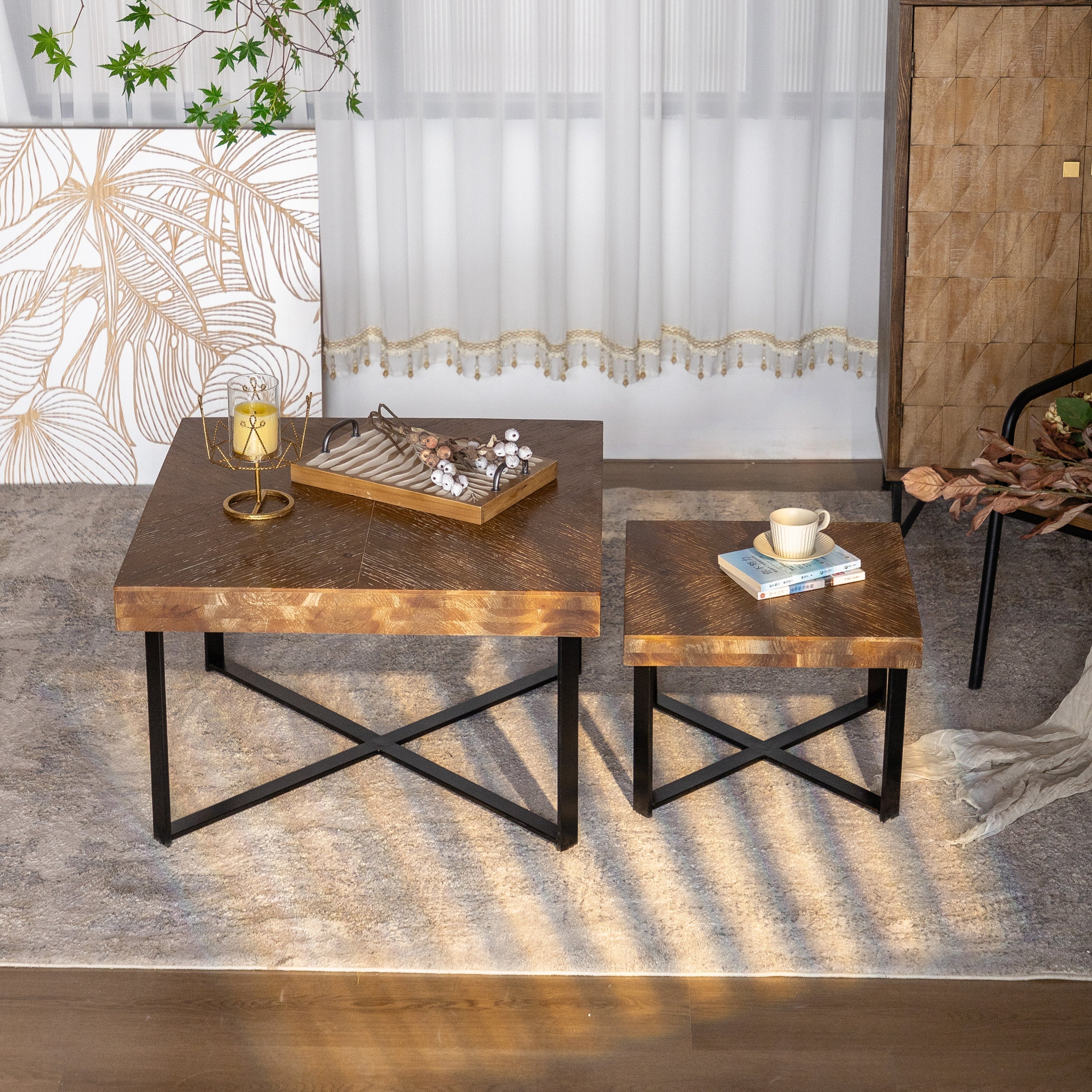 Modern Retro Splicing Square Coffee Table Set of 2-thumbmail-10